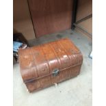 Brown metal curved top trunk 70cm x 50cm x 45cm high