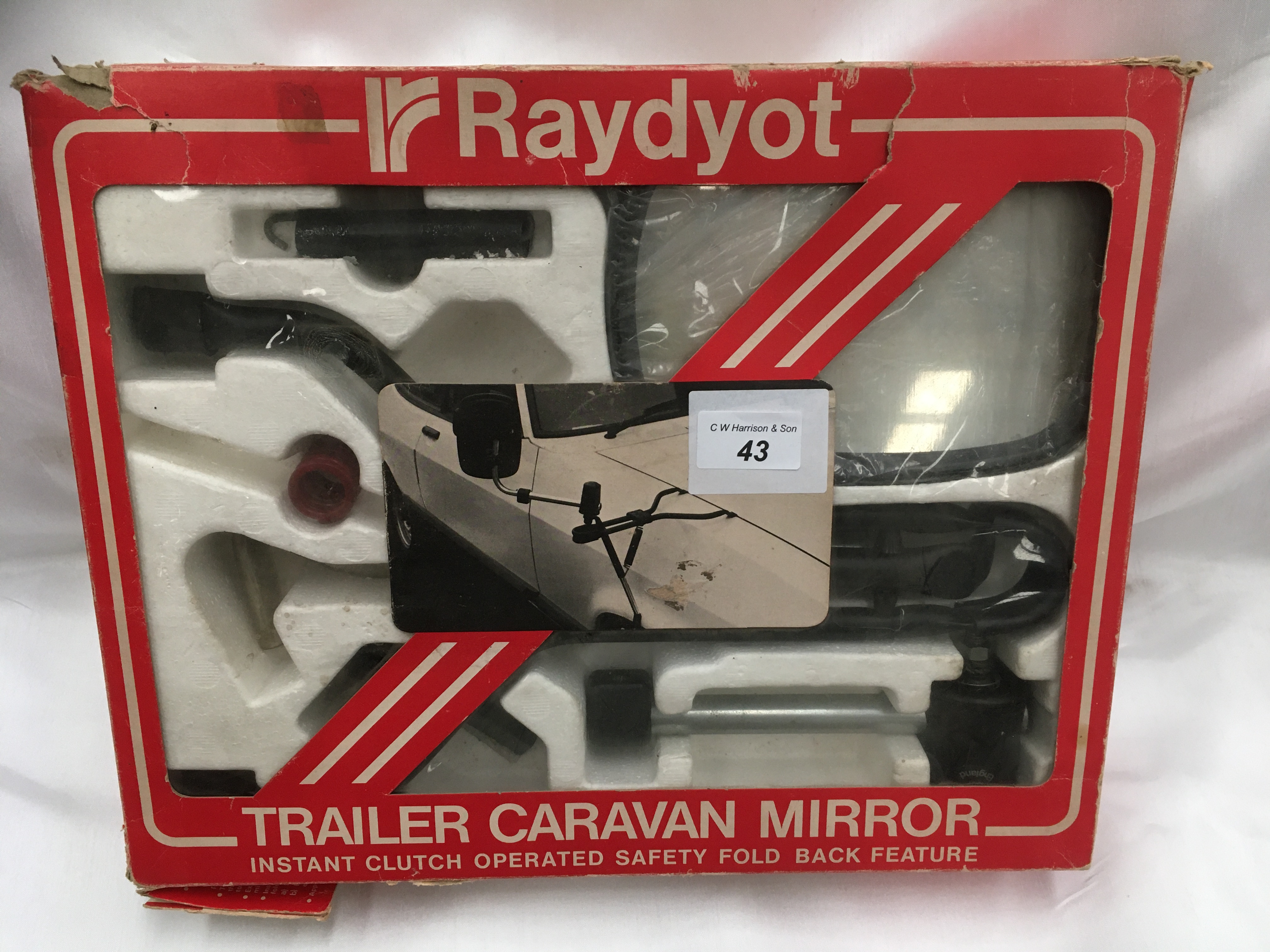 Raydyot trailer caravan mirror, instant clutch operated, safety fold back feature, drivers side.