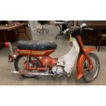 A GARAGE FIND - A YAMAHA V75 73cc AUTOMATIC AUTOLUBE MOTORBIKE - Petrol - Orange Registration No: