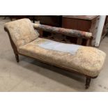 A mahogany framed chaise longue with tapestry patterned upholstery - as seen and damages 170cm long