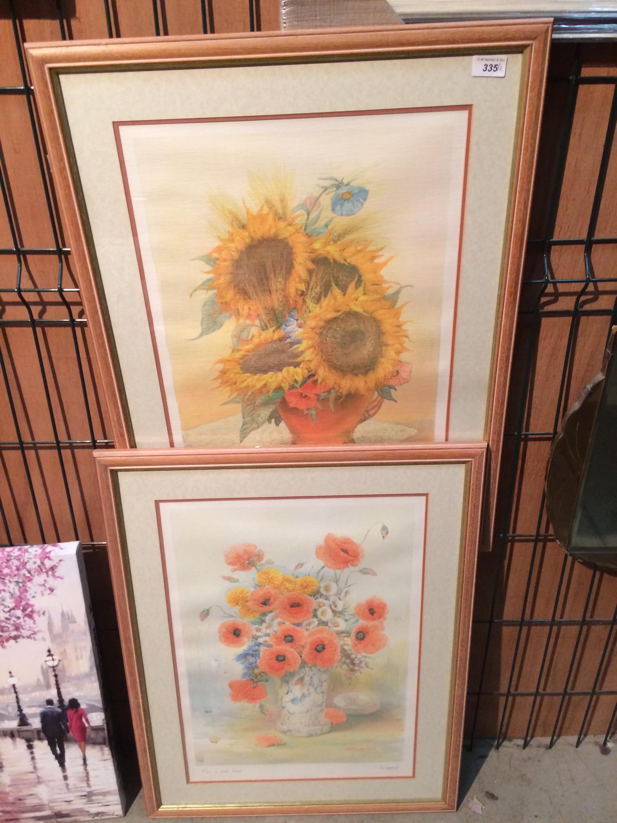 F Neri, two framed still life prints,