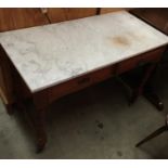 A late Victorian mahogany white marble top wash stand - no back piece 108cm