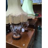 Two modern oriental patterned table lamps complete with shades