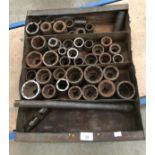 Metal tray containing approximately 42 various sockets