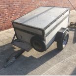 Metal framed galvanised single axle box trailer 122cm x 92cm x 53cm deep,