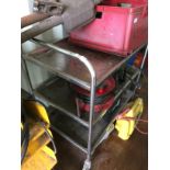 A chrome three tier tea trolley