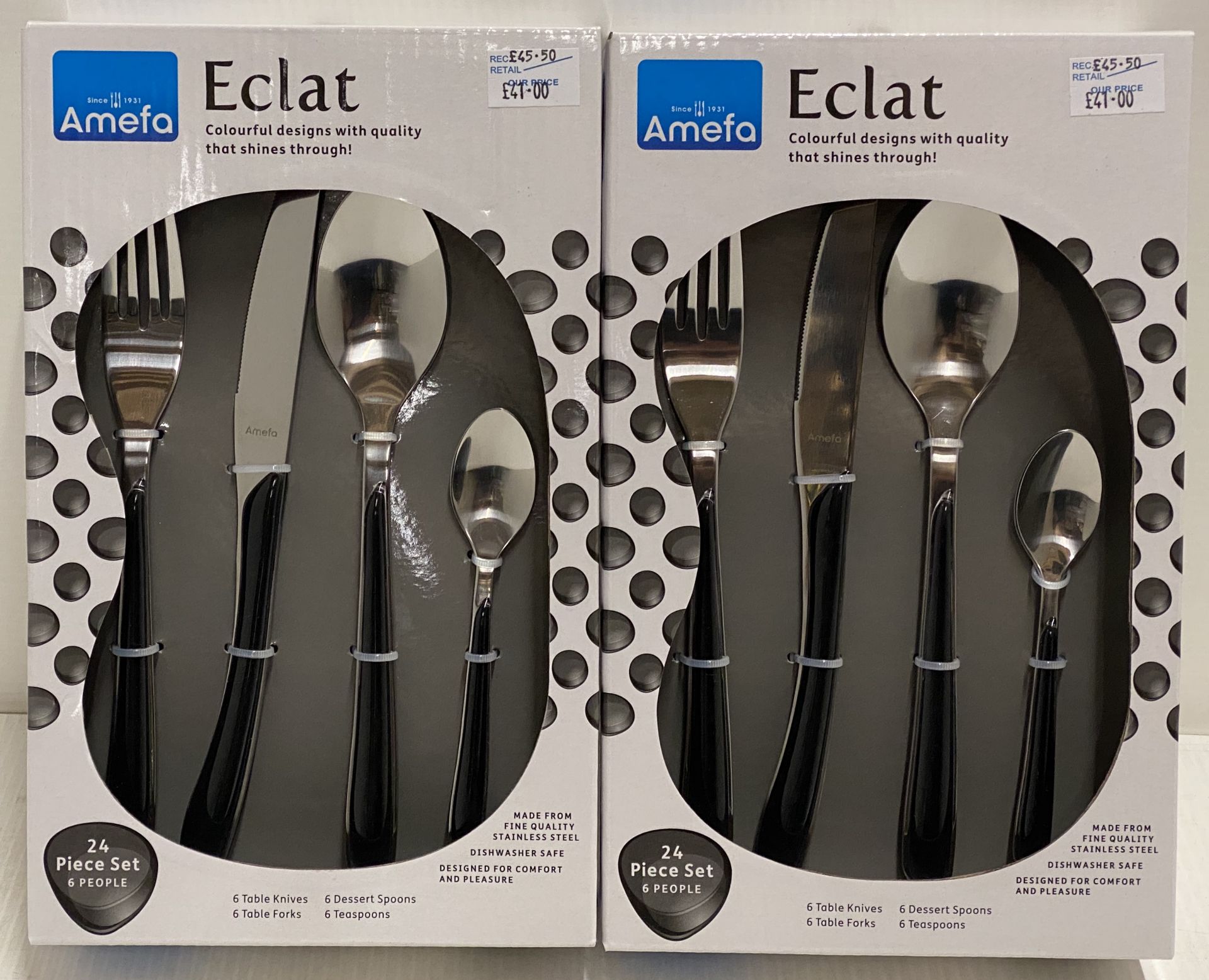 2 x Amefa Eclat black 24 piece cutlery s