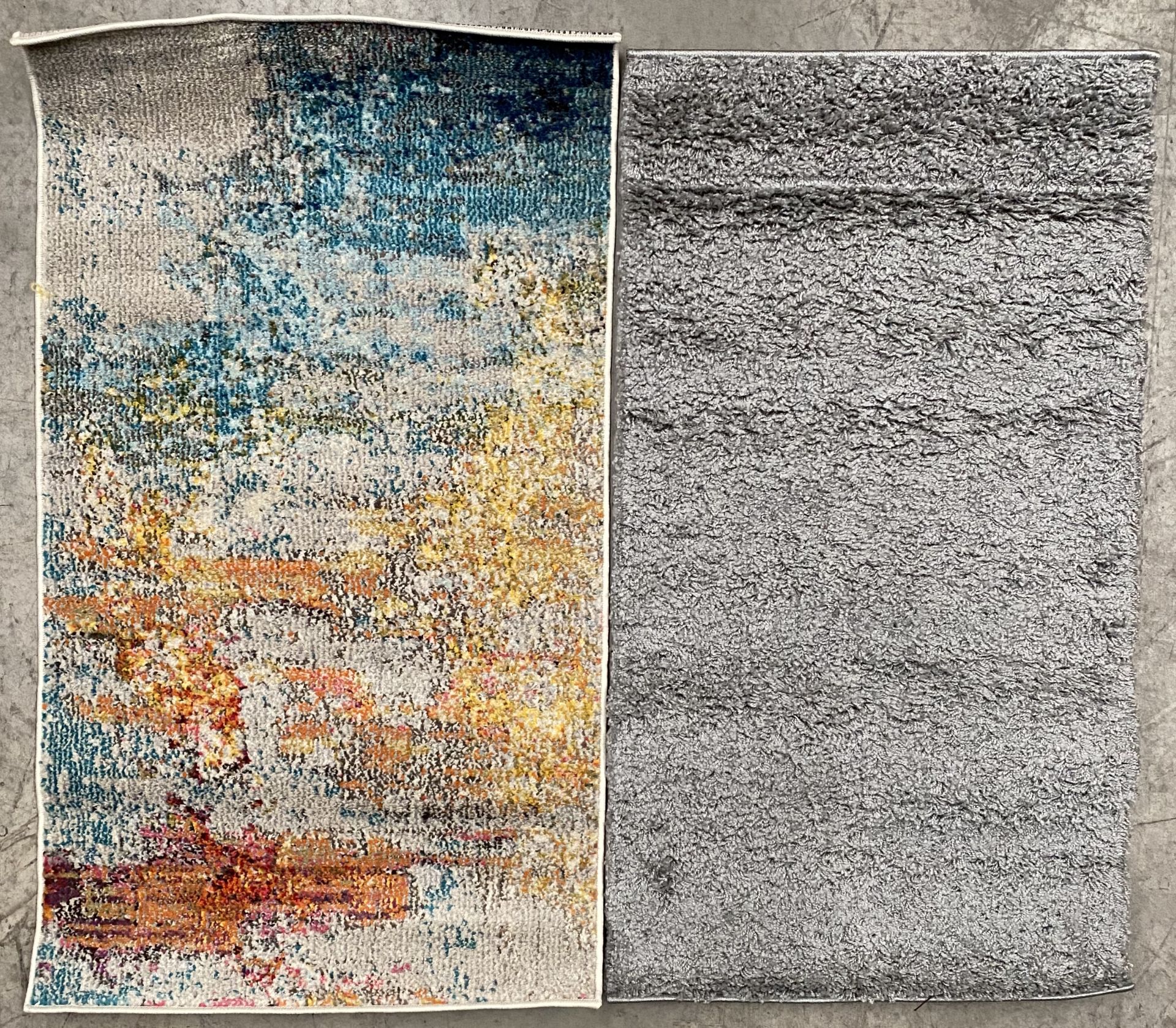 A Retro shaggy grey rug - 60cm x 110cm and a Nourison Celestial Collection Sealife rug - 66cm x