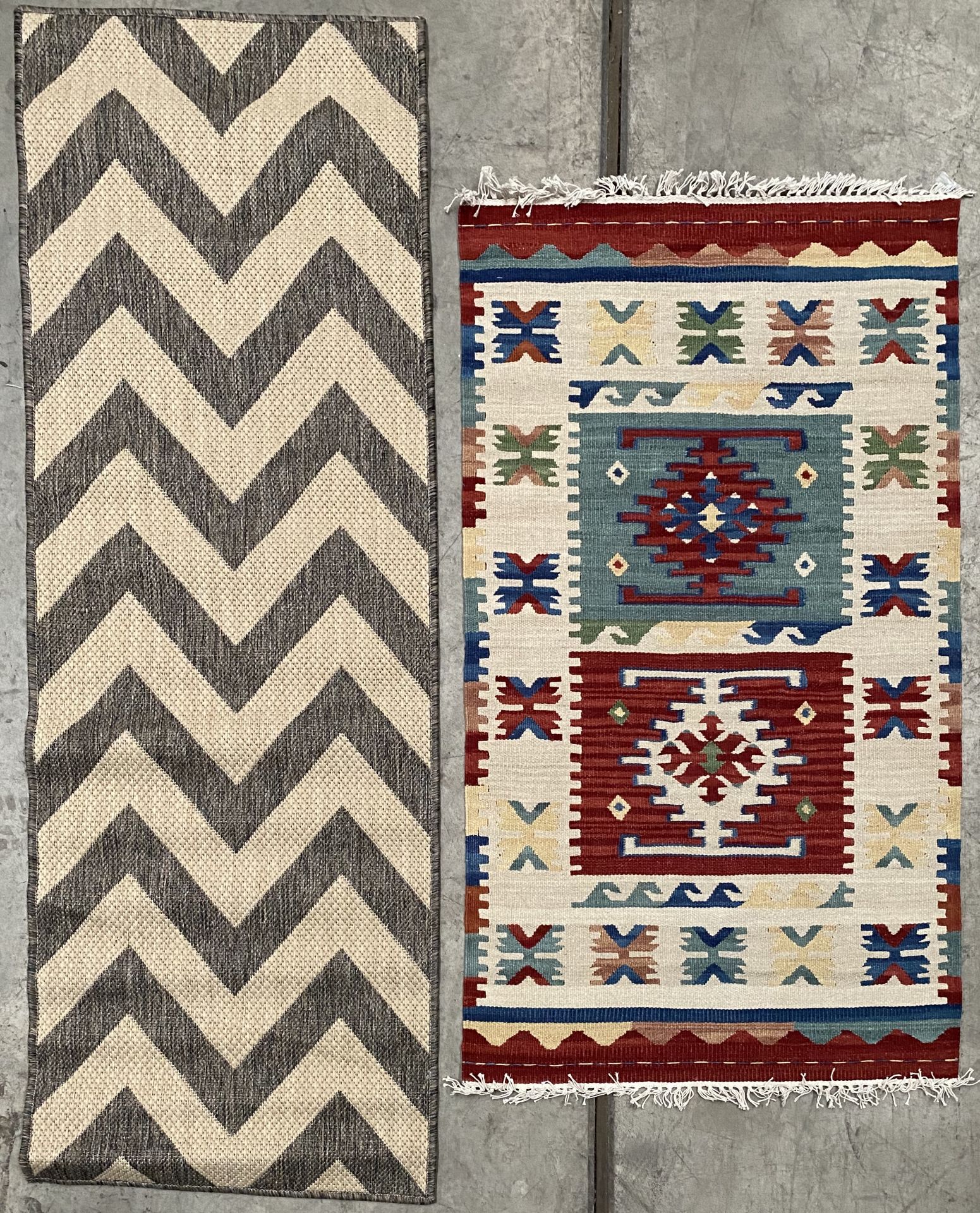 A Moda Chevron grey runner 60cm x 180cm and a multicoloured rug - 75cm x 125cm