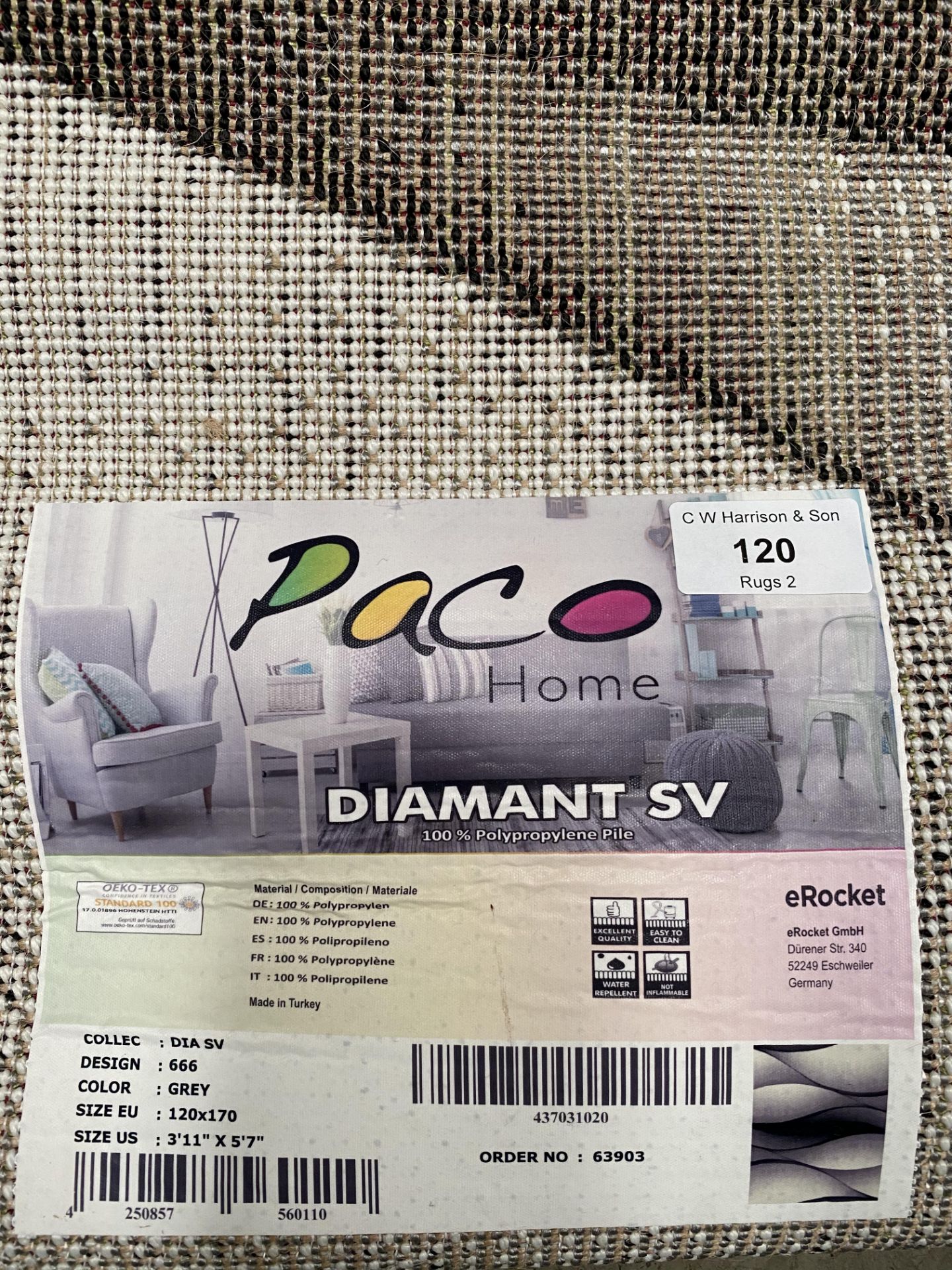A Paco Home Diamant SV 666 grey rug - 120cm x 170cm - Bild 2 aus 2