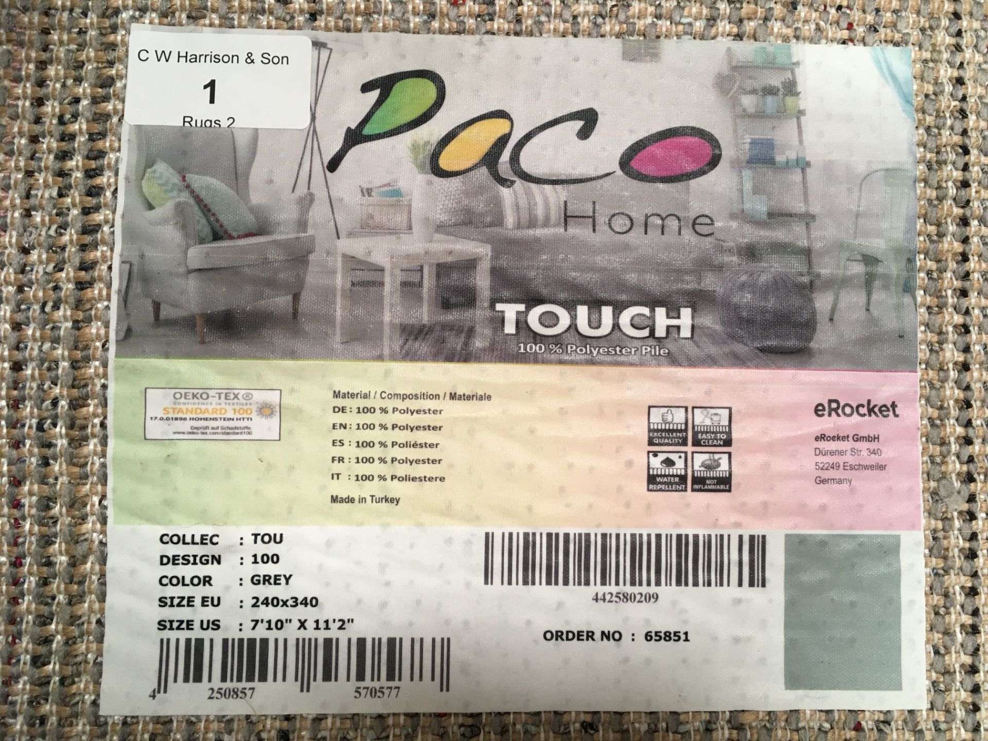 A Paco Home Touch 100 grey rug - 240cm x 340cm - Image 2 of 2