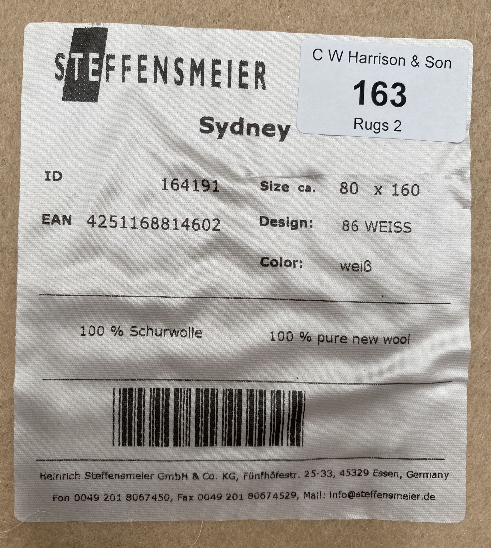A Steffensmeier Sydney 164191 100% pure wool rug - 80cm x 160cm - Image 2 of 2