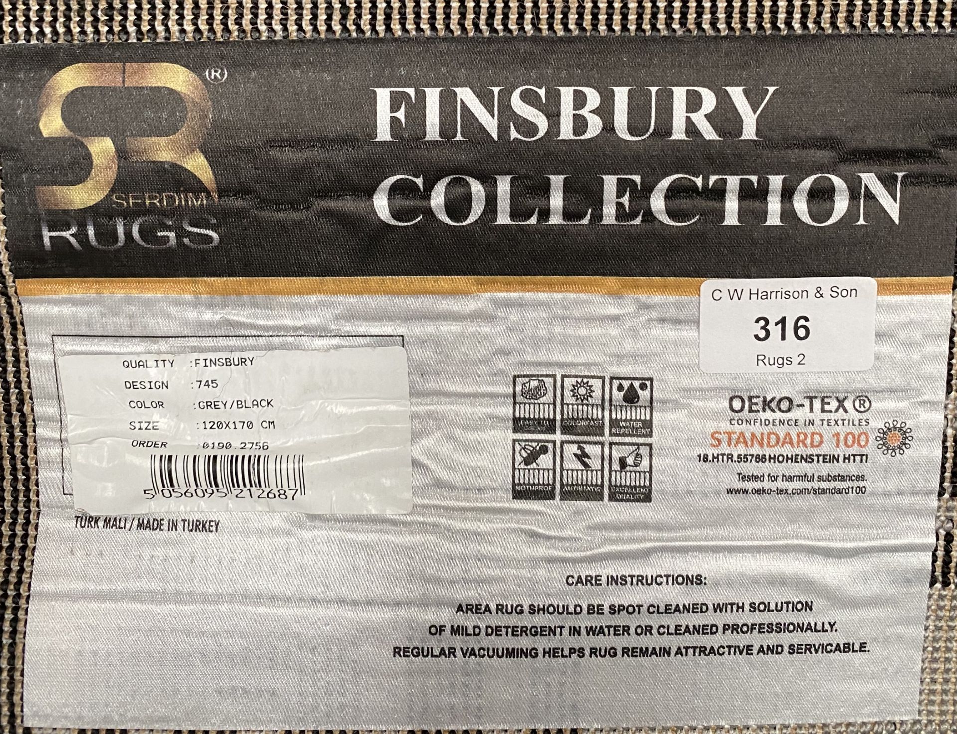 A Finbury Collection 745 grey/black rug - 120cm x 170cm - Image 2 of 2