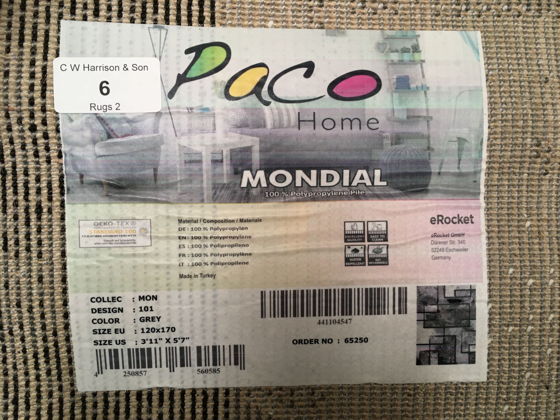 A Paco Home Mondial 101 grey rug - 120cm x 170cm - Image 2 of 2