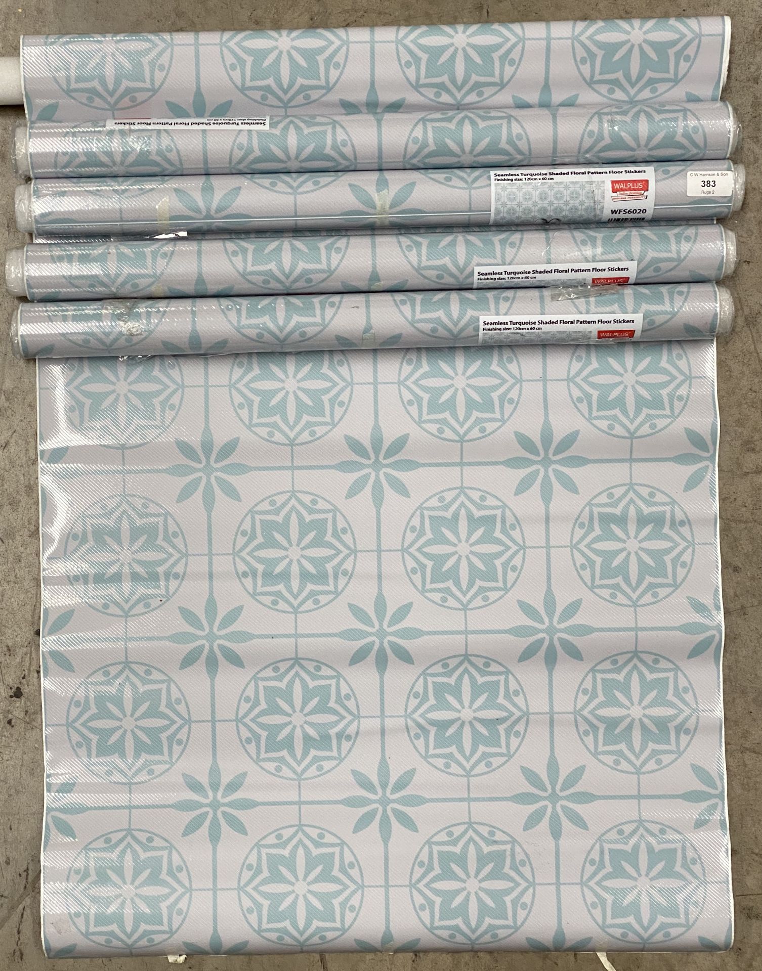 5 x Seamless tuequoise shaded floral petterned floor stickers 120cm x 60cm
