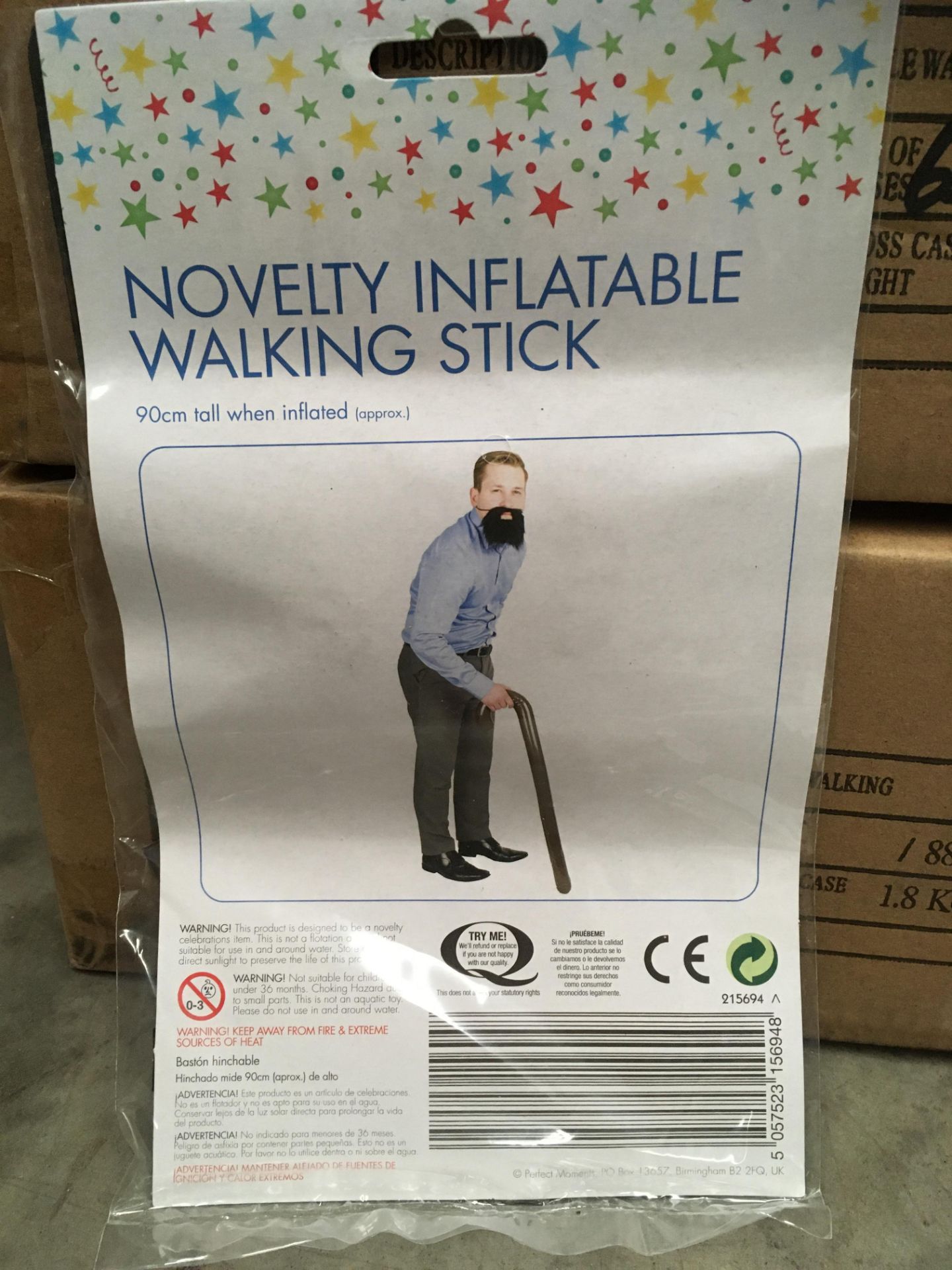 120 x novelty inflatable walking sticks 90cm tall (5 x boxes)