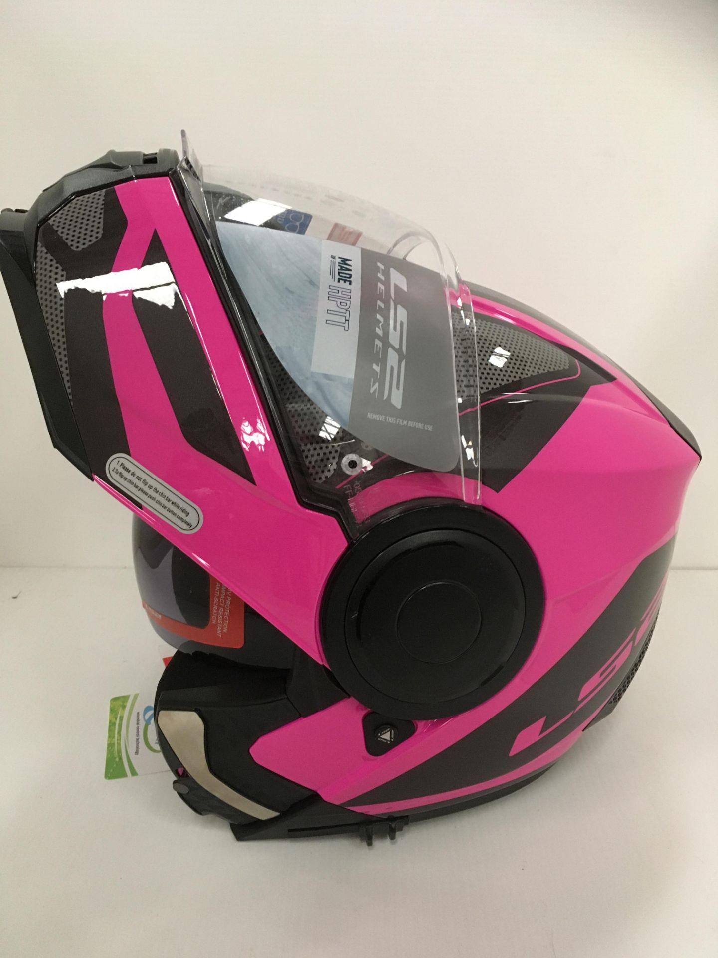 LS2 Scope motorbike helmet with flip up chin guard in pink/black/silver - size XXL (63-64cm) - Image 3 of 5