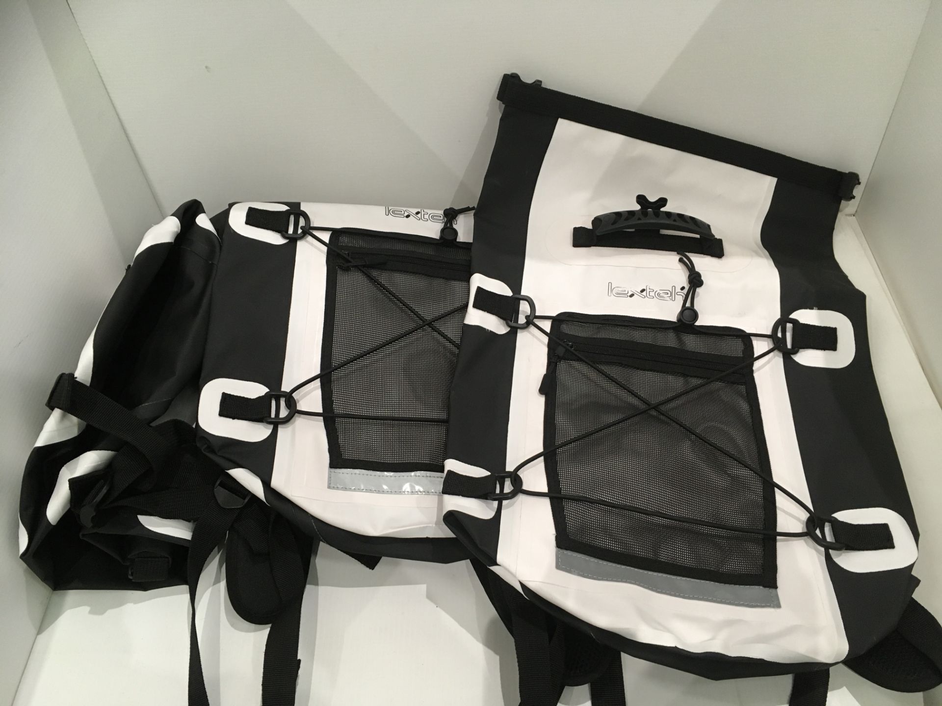 3 x Lextek black/white waterproof backpacks