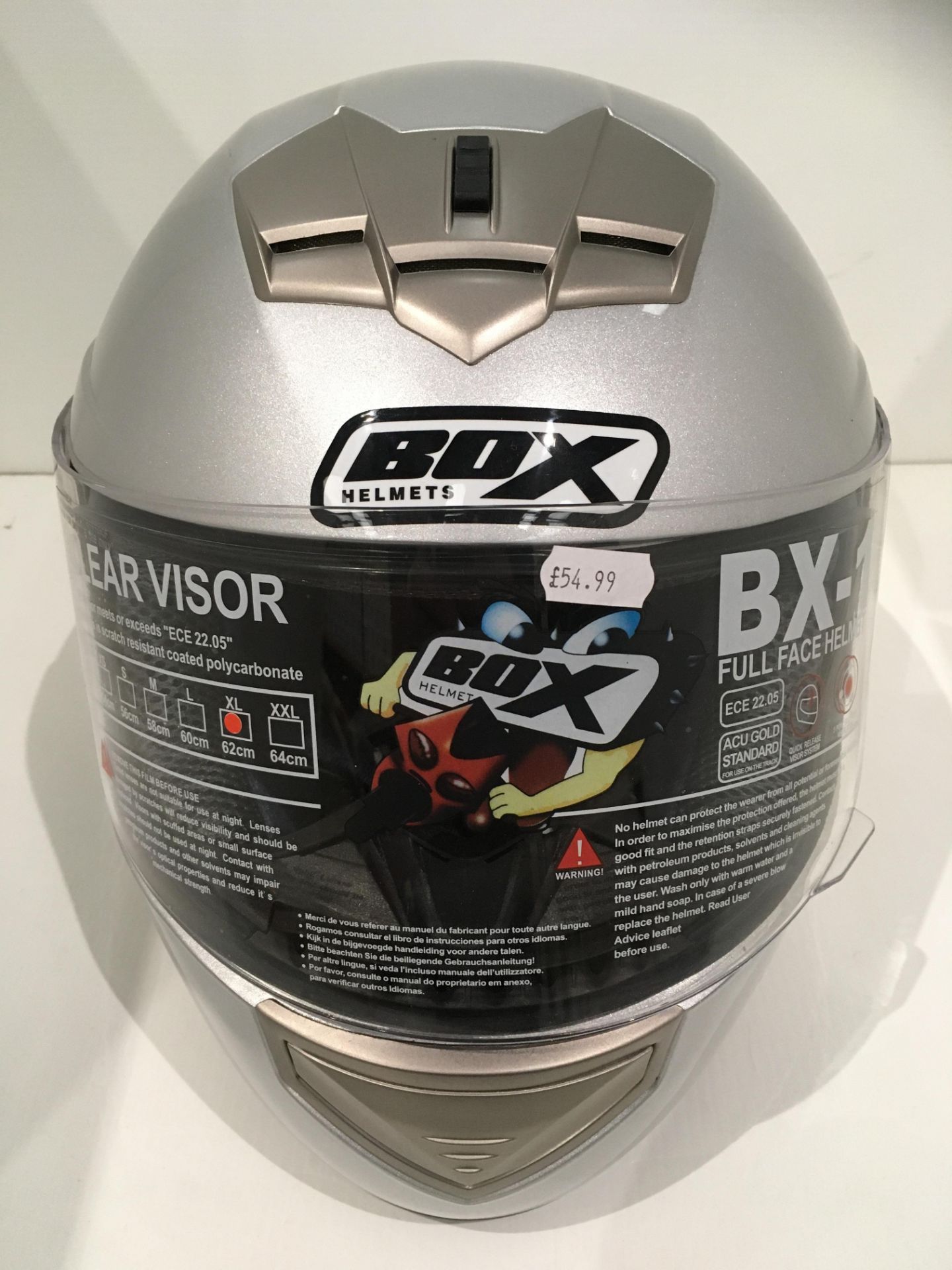 Box BX-1 motorbike helmet in silver - size XL (62cm)