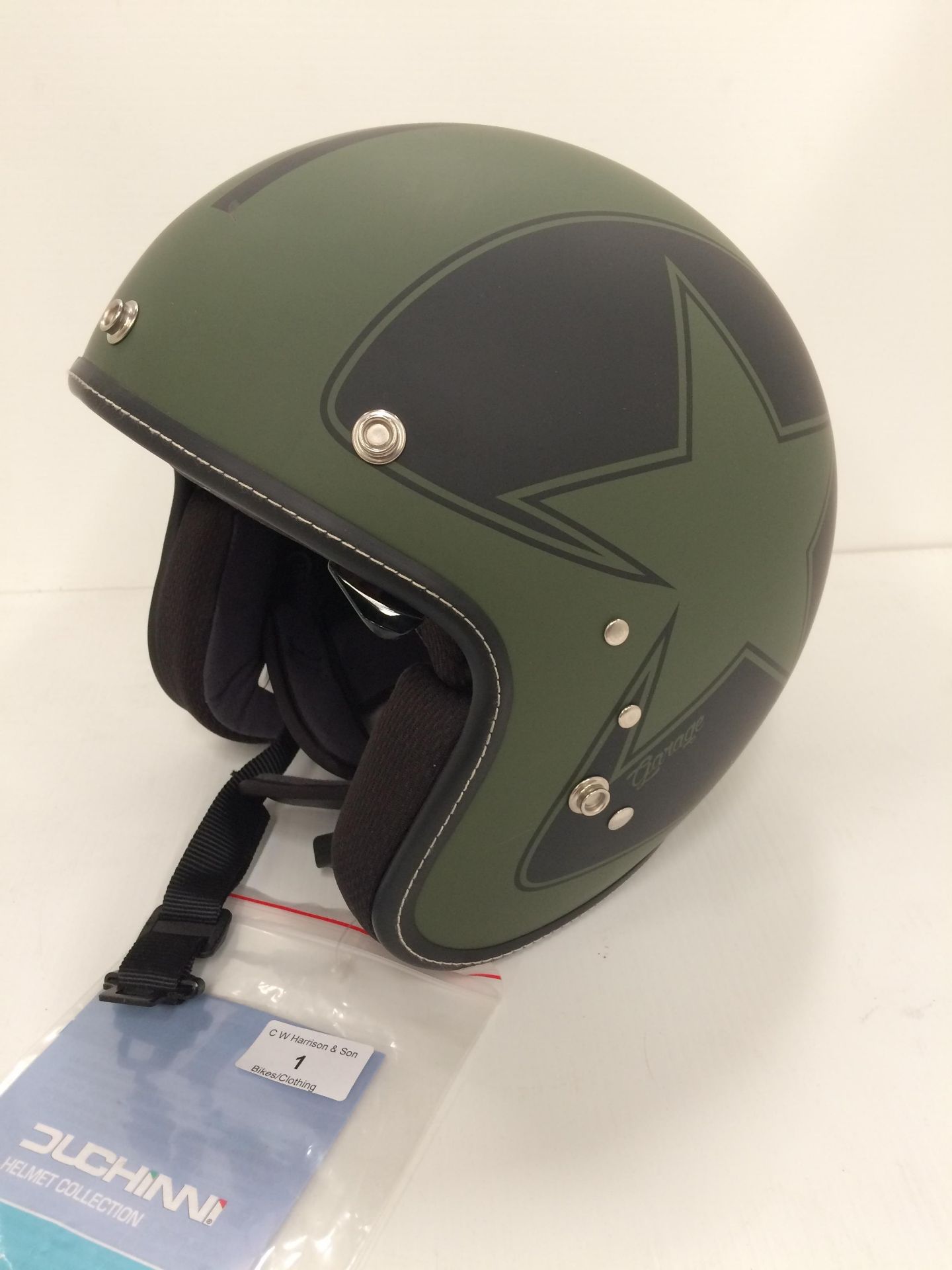 Duchinni 380F DS01/380F garage motorbike helmet in black and green - size S (55cm)