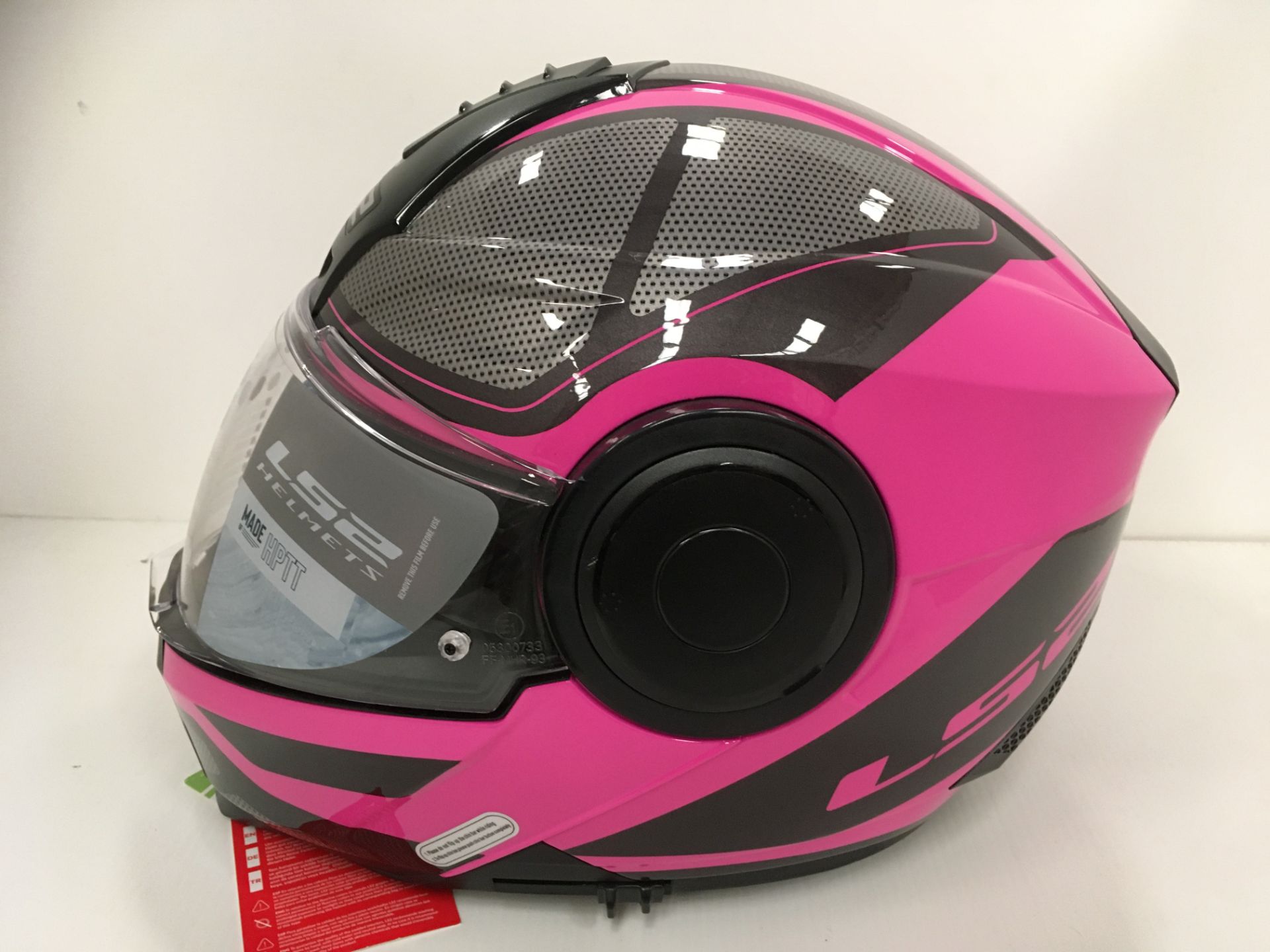LS2 Scope motorbike helmet with flip up chin guard in pink/black/silver - size XXL (63-64cm) - Image 4 of 5