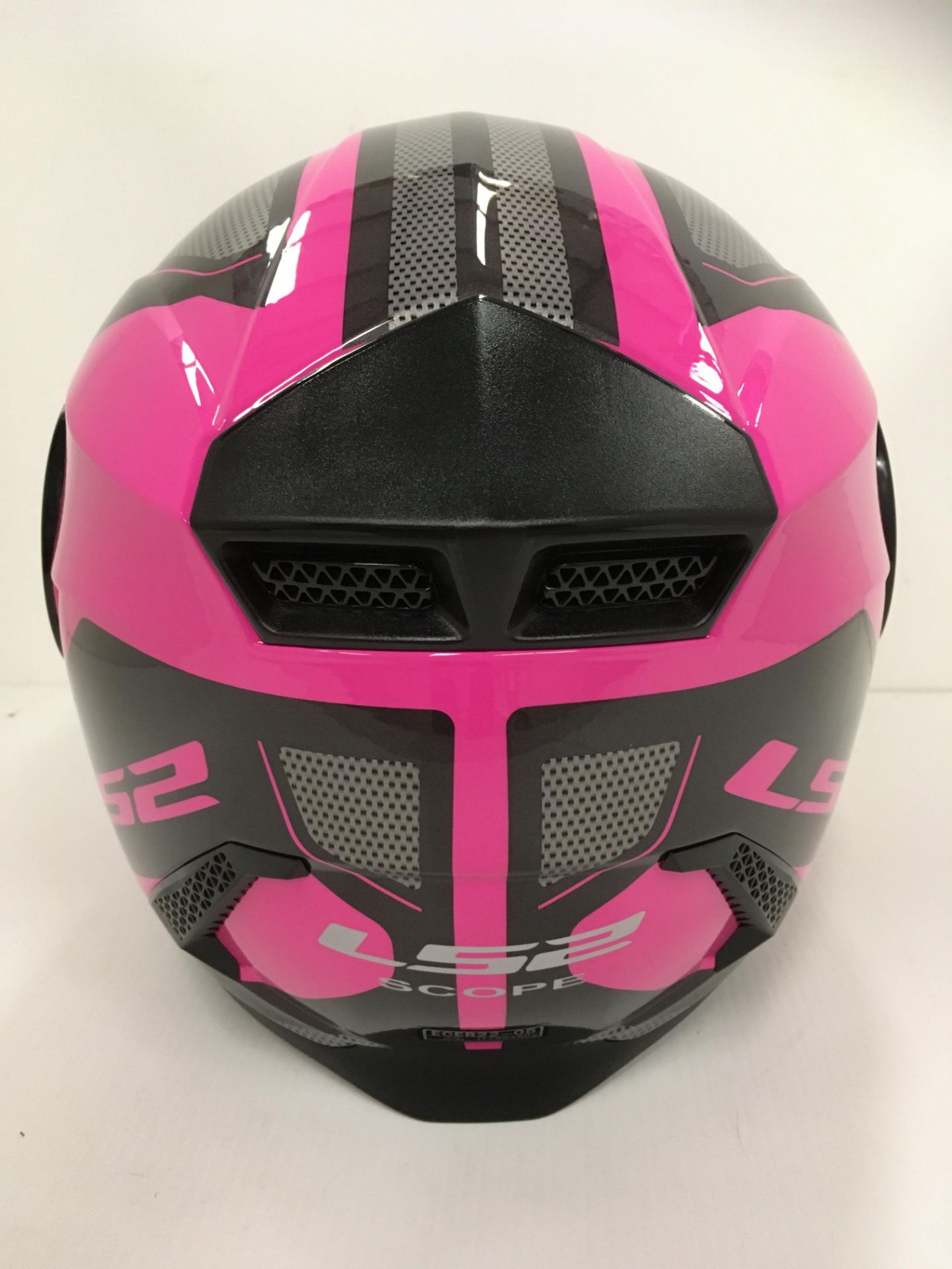 LS2 Scope motorbike helmet with flip up chin guard in pink/black/silver - size XXL (63-64cm) - Image 5 of 5