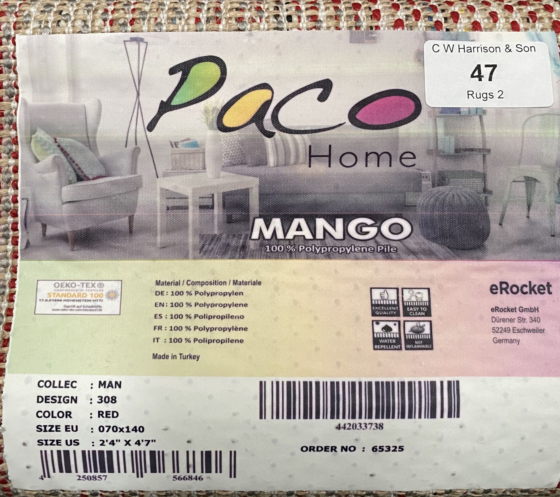 A Paco Home Mango 308 red rug - 70cm x 1 - Image 2 of 2