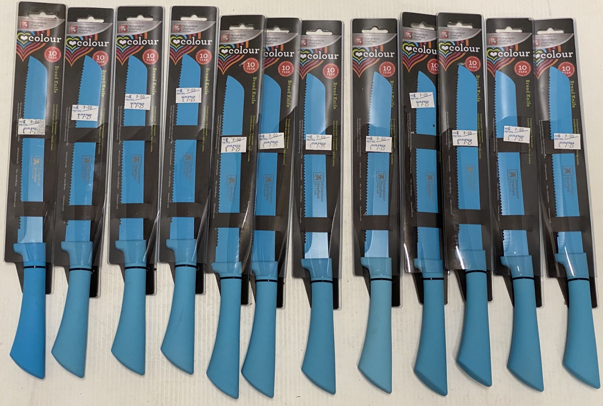 10 x Richardson Sheffield Colour bread knives - RRP £9 each