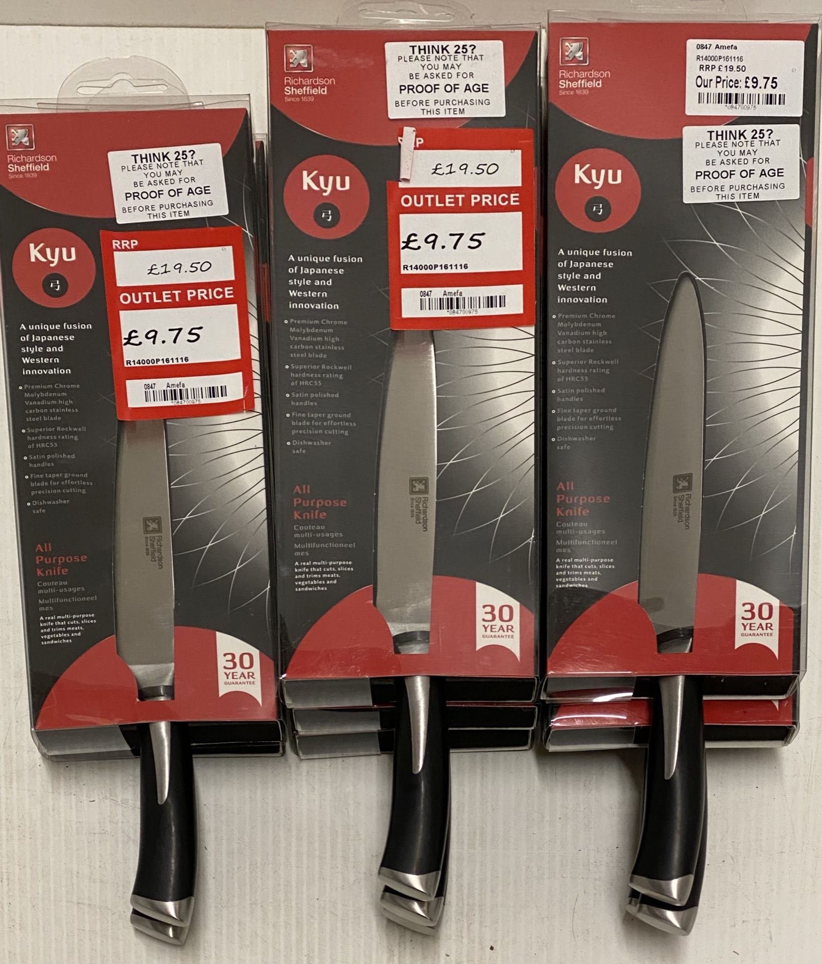 8 x Richardson Sheffield Kyu All Purpose Knives - RRP £19.