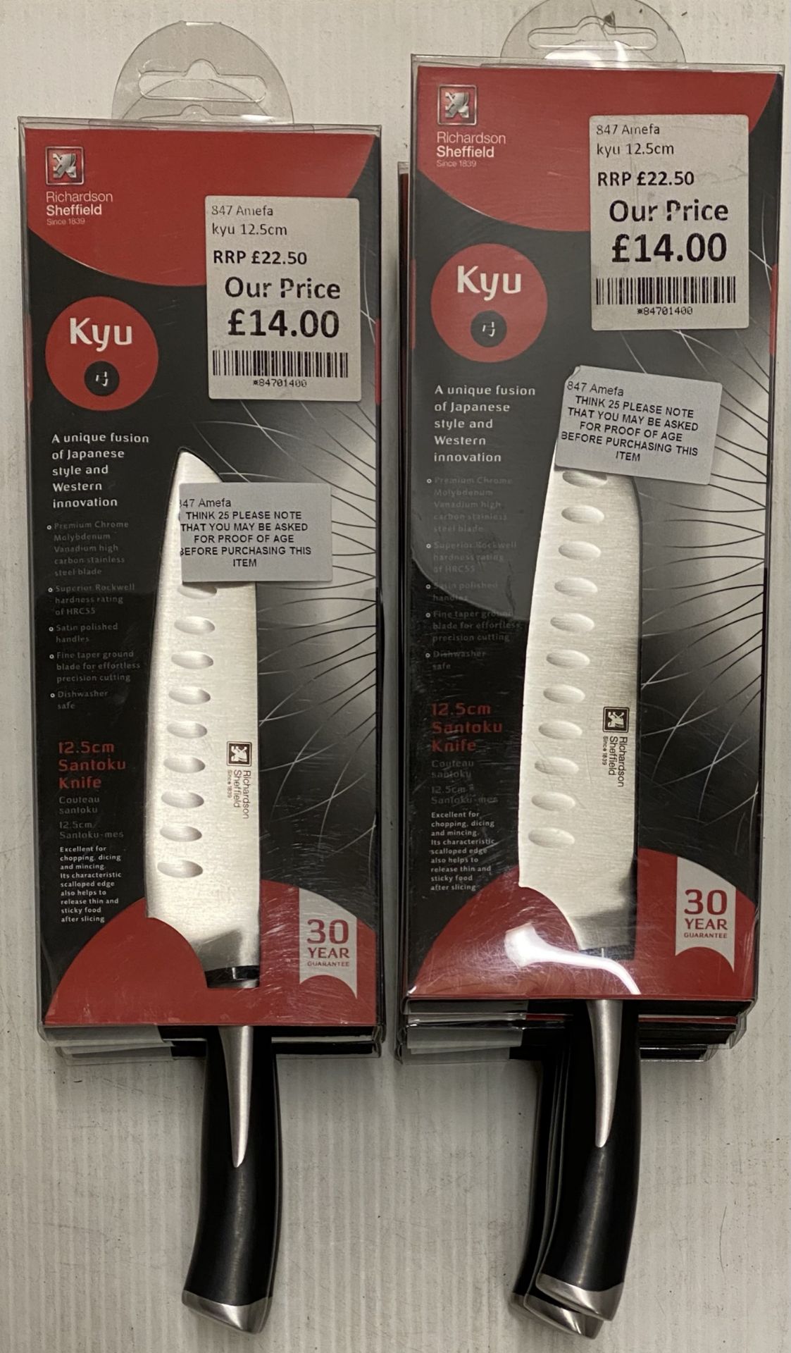 8 x Richardson Sheffield Kyu 12.5cm Santoku Knives - RRP £22.