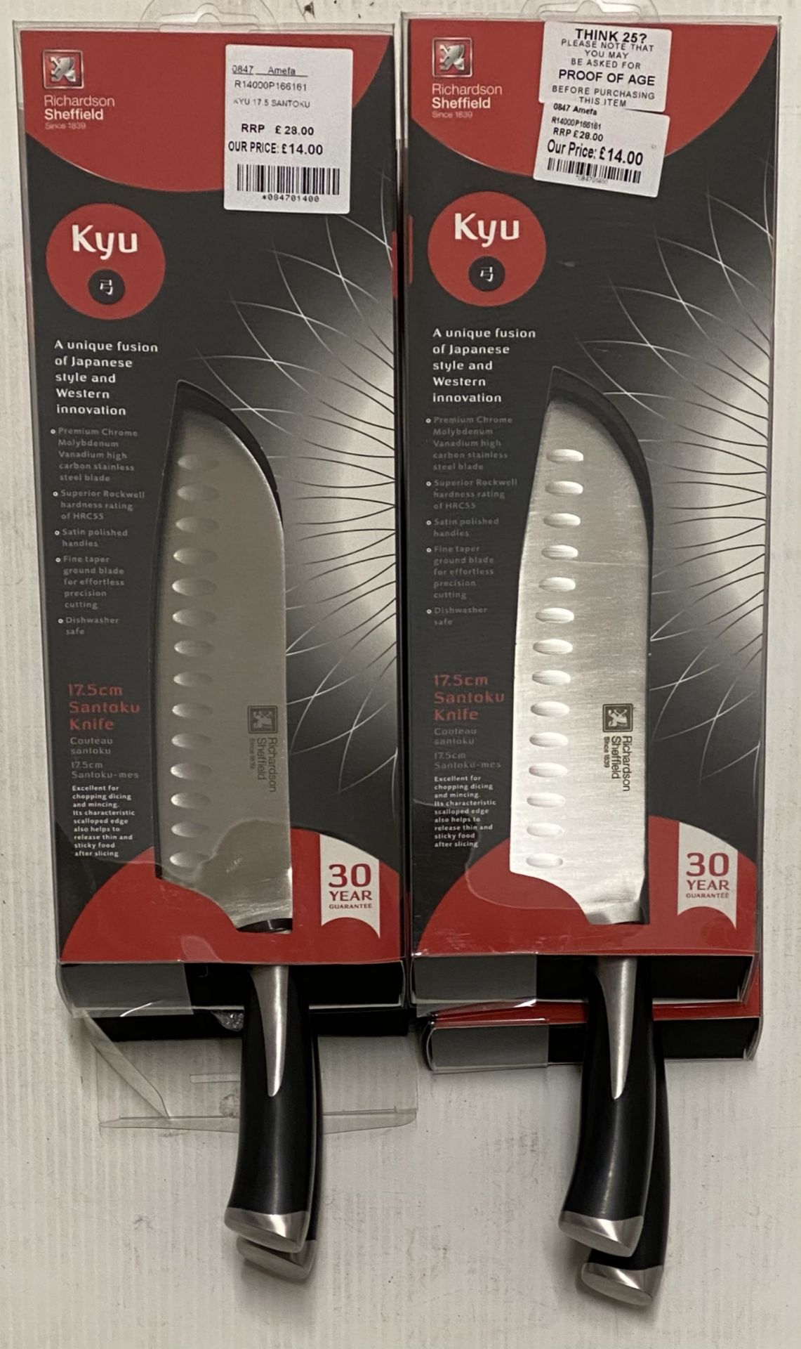 5 x Richardson Sheffield Kyu 17.5cm Santoku Knives - RRP £28.