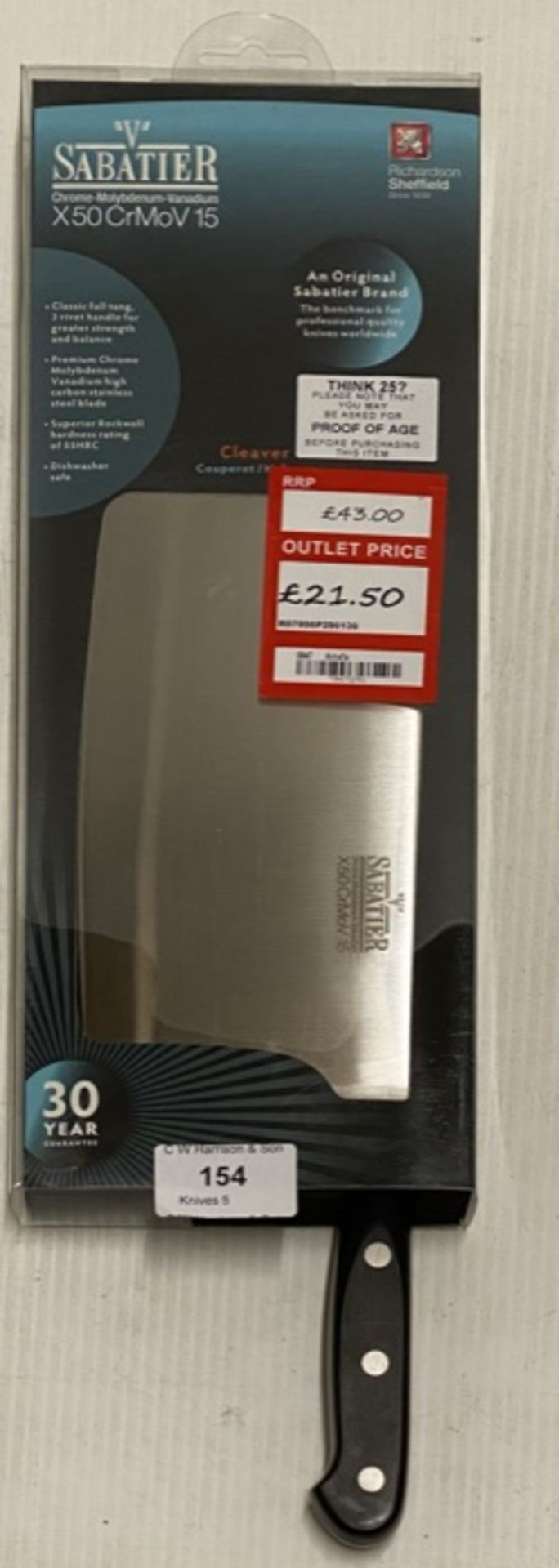 1 x Richardson Sheffield Sabatier X50CrMoV15 cleaver - RRP £43