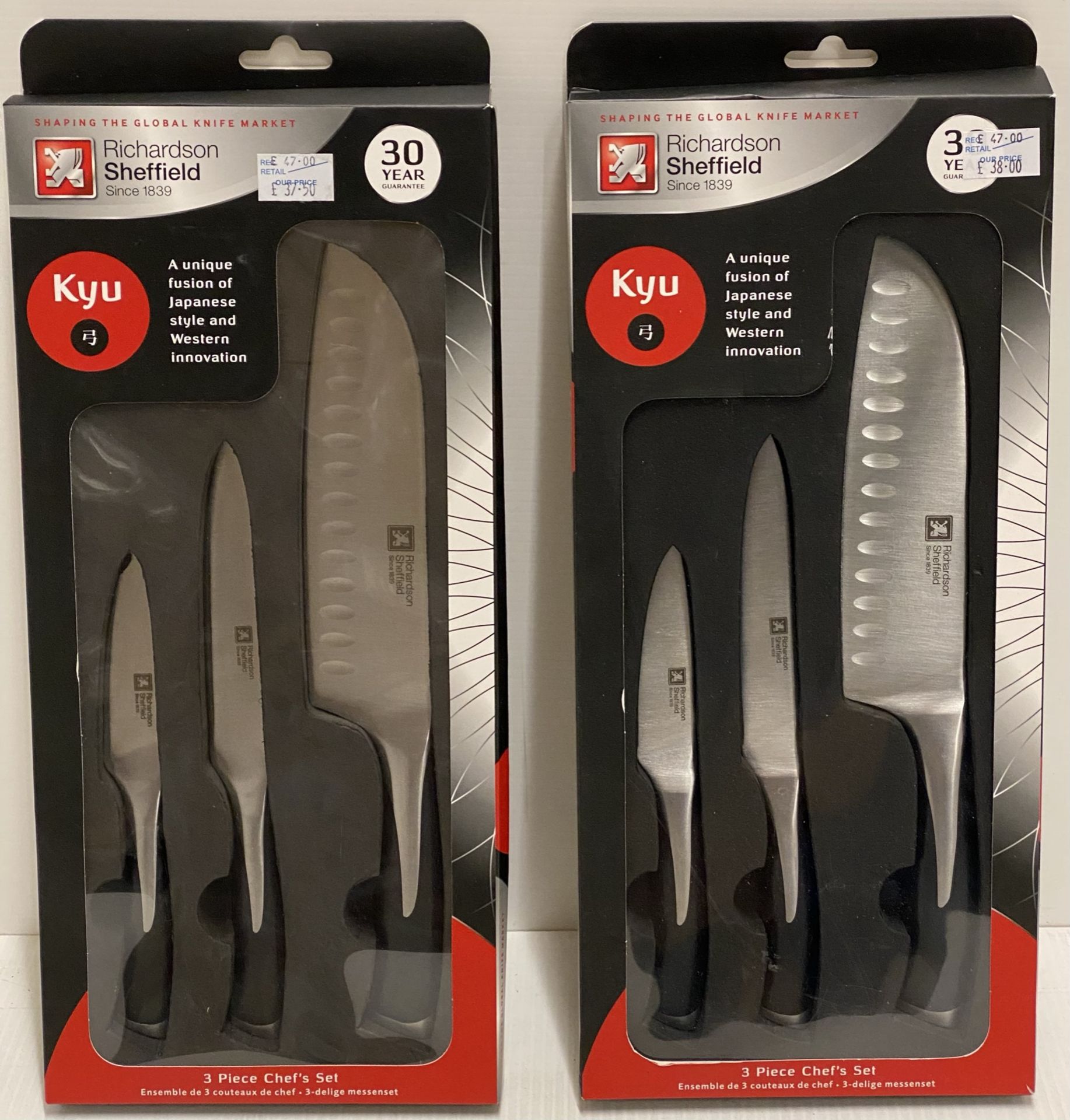 2 x Richardson Sheffield Kyu 3 Piece Chef's Knives Sets - RRP £47.