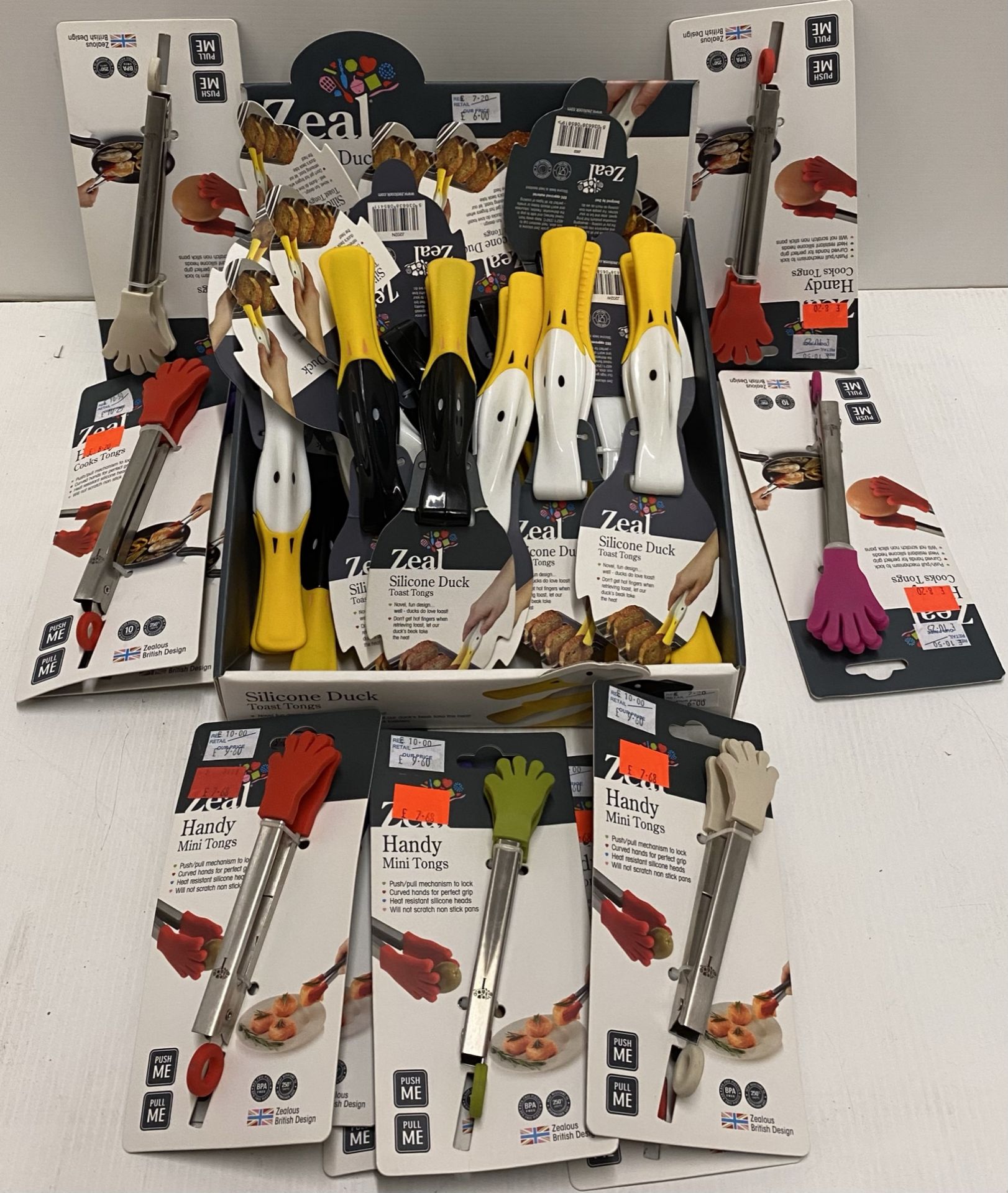 30 x assorted Zeal handy mini tongs and silicone duck toast tongs - assorted sizes - RRP £7-£10
