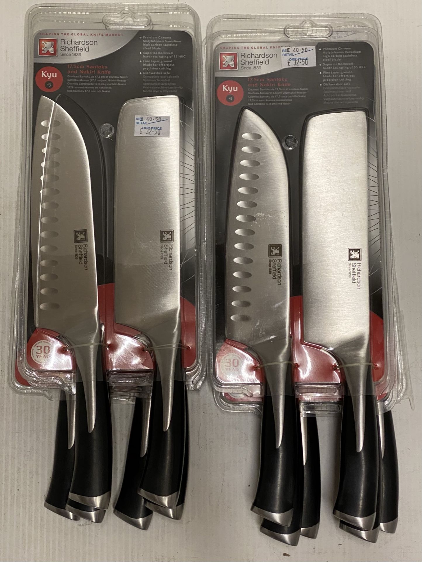 6 x Richardson Sheffield 2 piece Kyu 17.5cm Santoku and Nakiri knife sets - RRP £40.