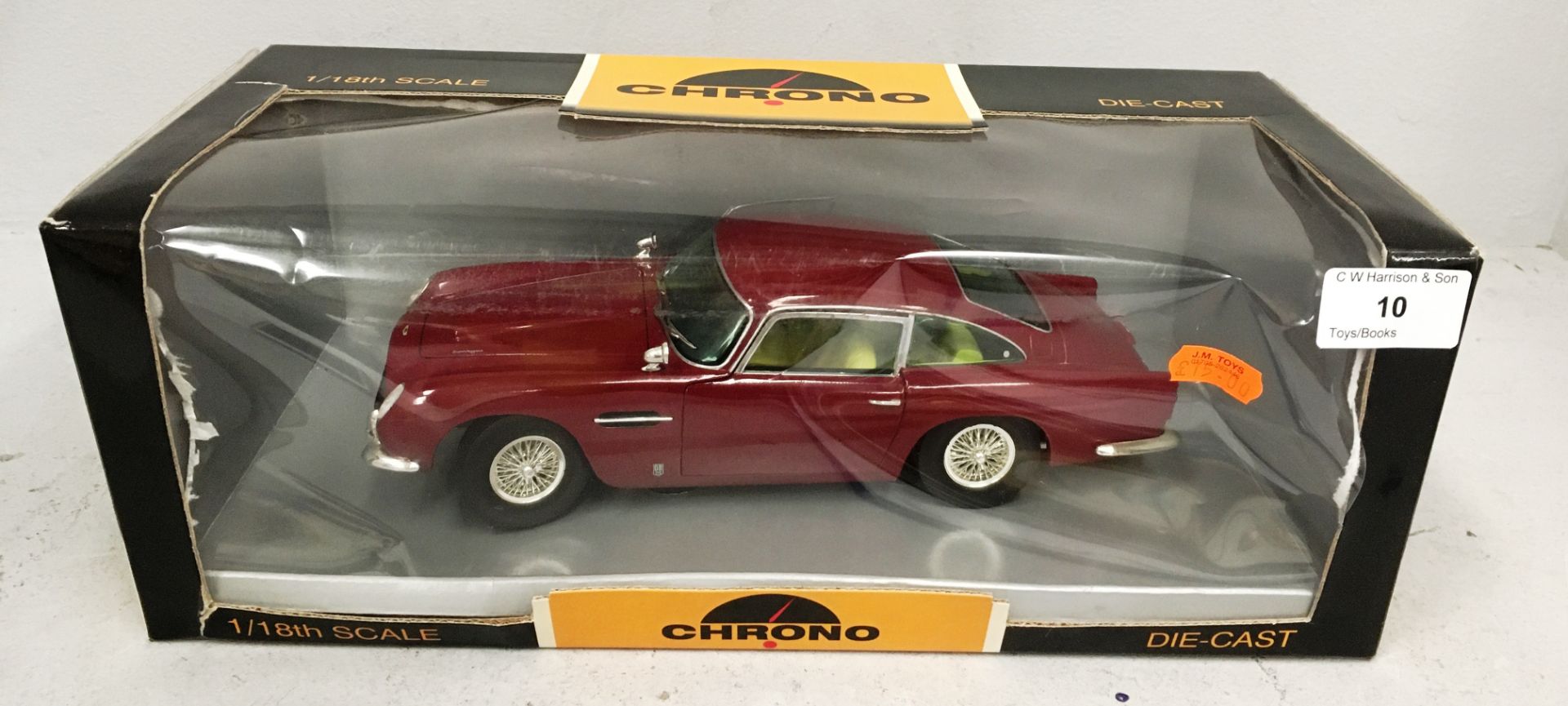 Chrono 1/18 scale die cast metal model of Aston Martin DB5 1963 peony red (boxed)