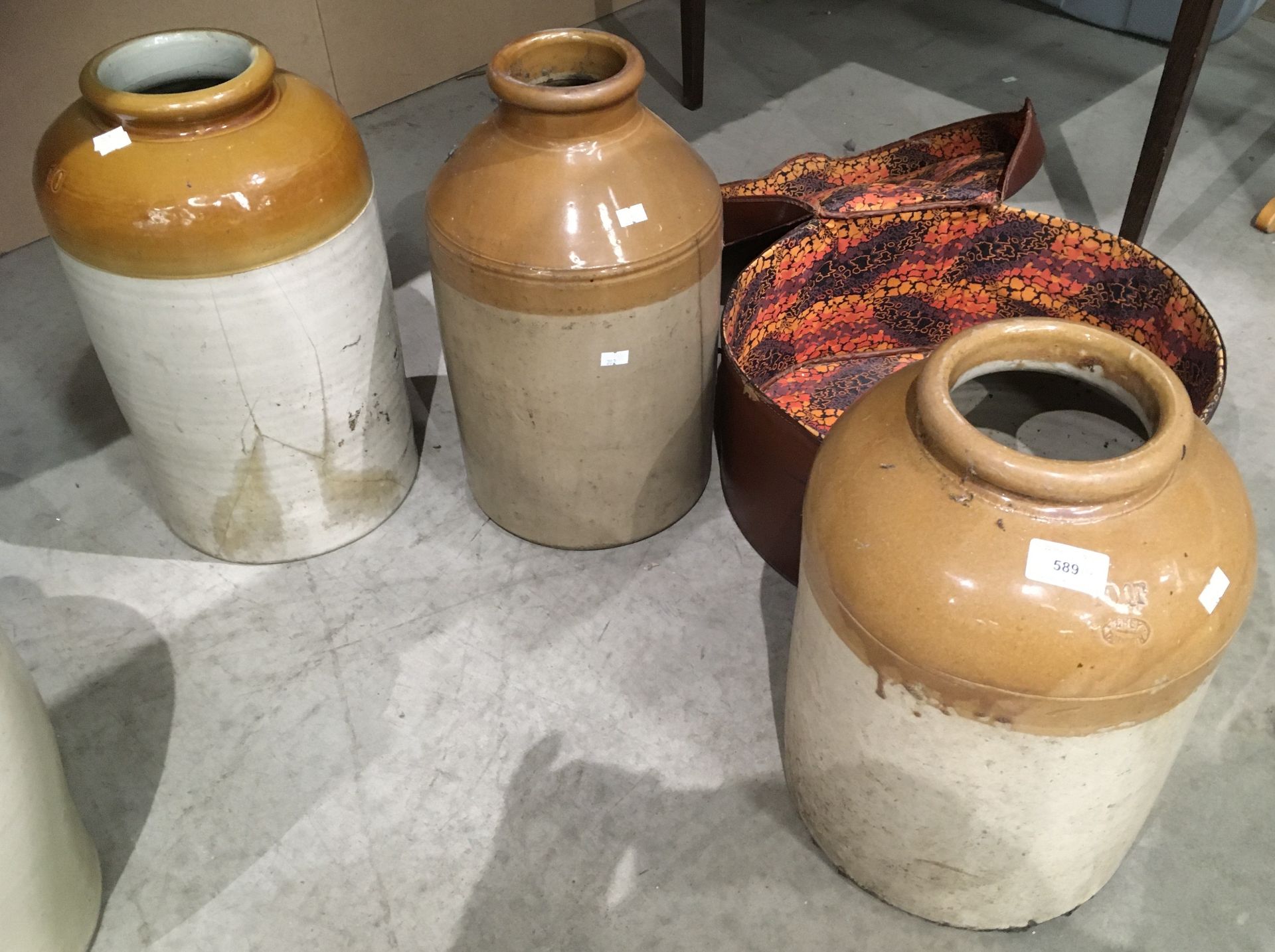 Three glazed stoneware storage jars and a hat box (4) - Image 2 of 2