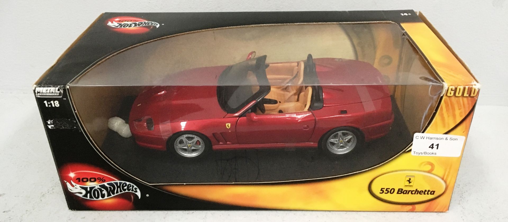 Hotwheels metal collection 1/18 scale die cast metal model of Ferrari 550 Barchetta (boxed)