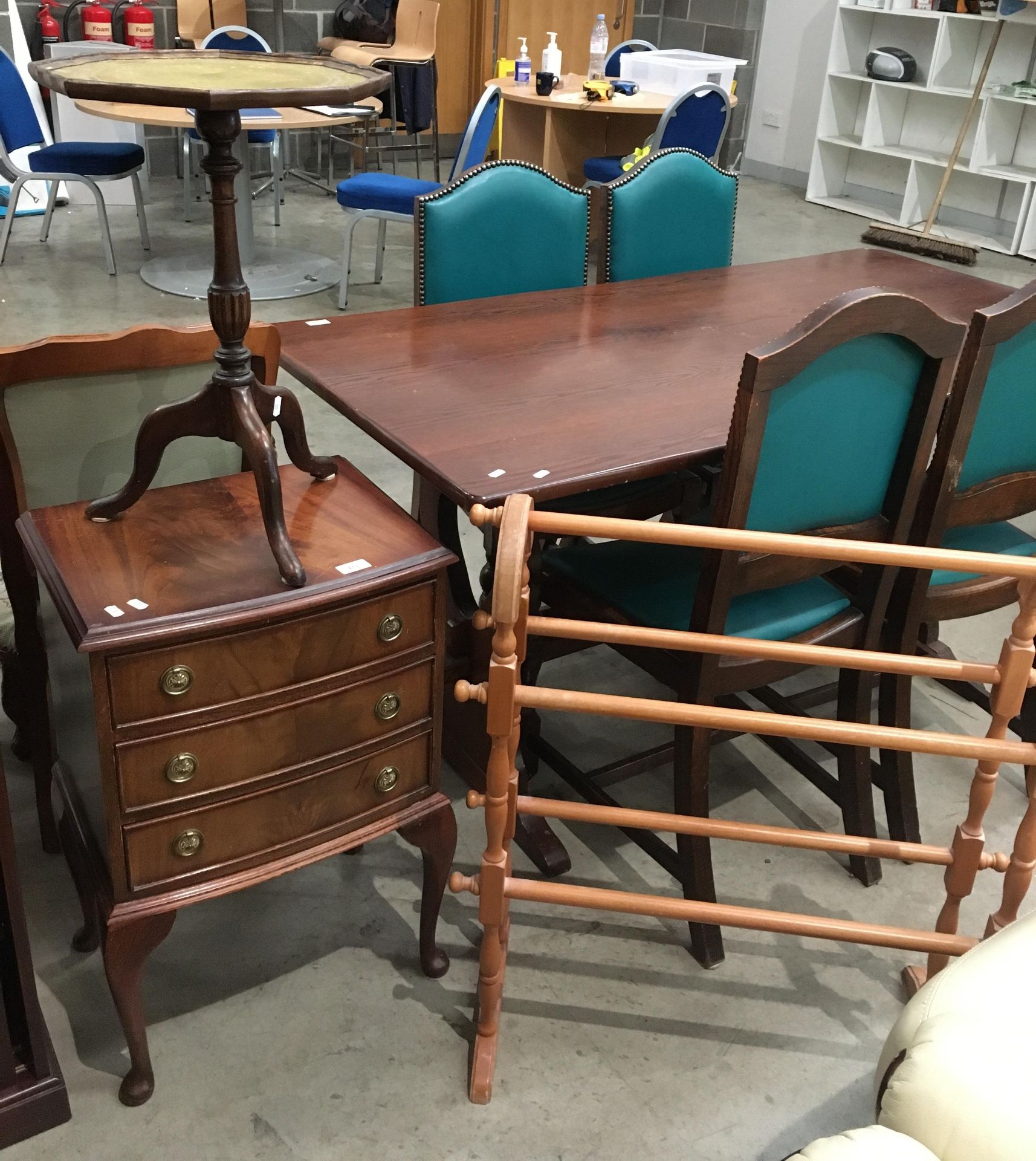 A small walnut finish 3 drawer bow front chest on cabriole legs,