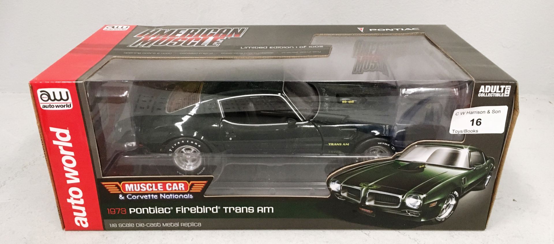 Auto World 1/18 scale die cast metal model of 1973 Pontiac Firebird Trans AM (boxed)