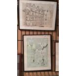 Two framed prints of Victorian Edinburgh Bailie Fyfe's Close 38 x 27cm and Skimmers Close 28 x 36cm