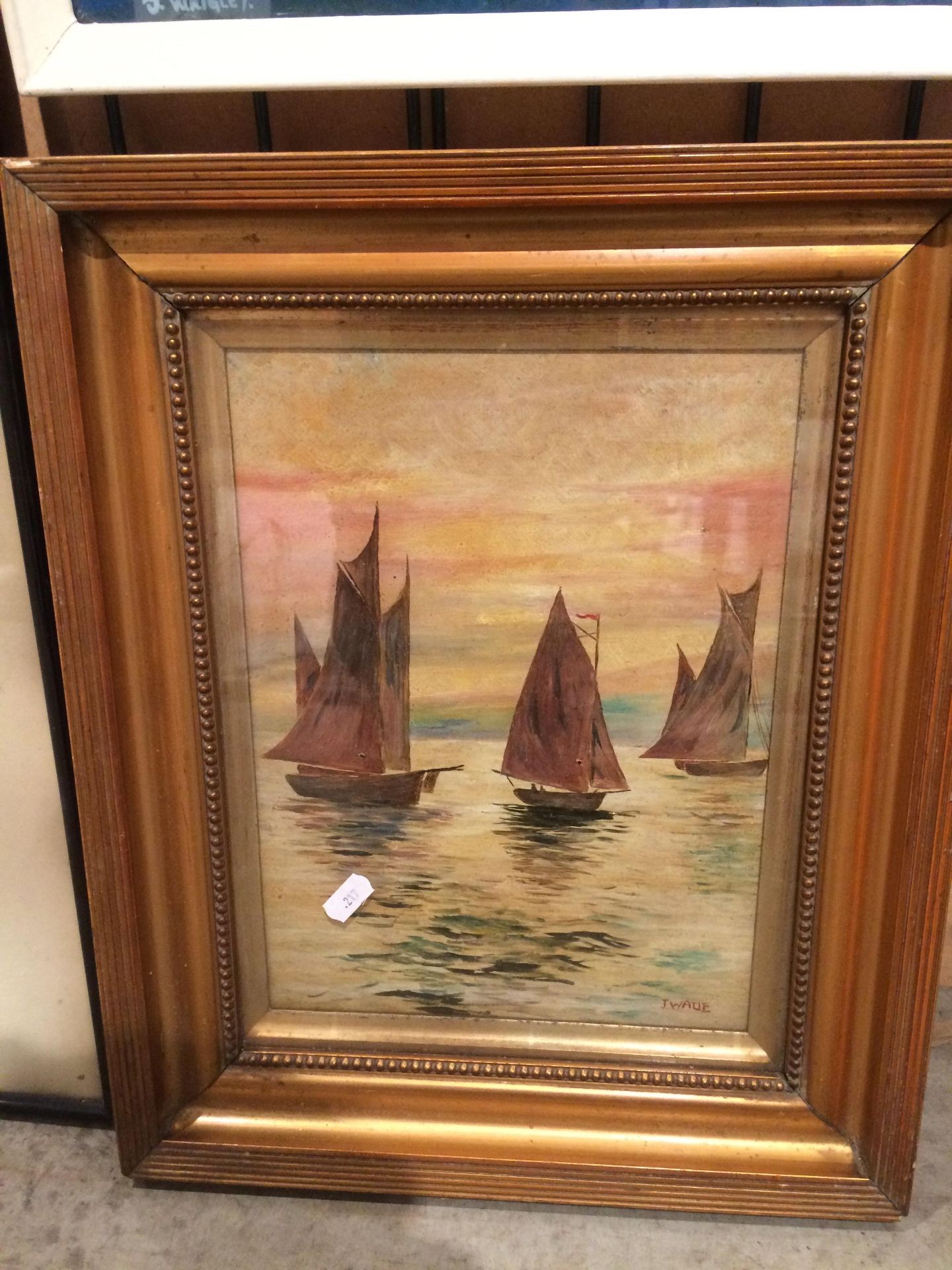 J. Wade gilt framed oil sailing boats, S. - Image 4 of 4