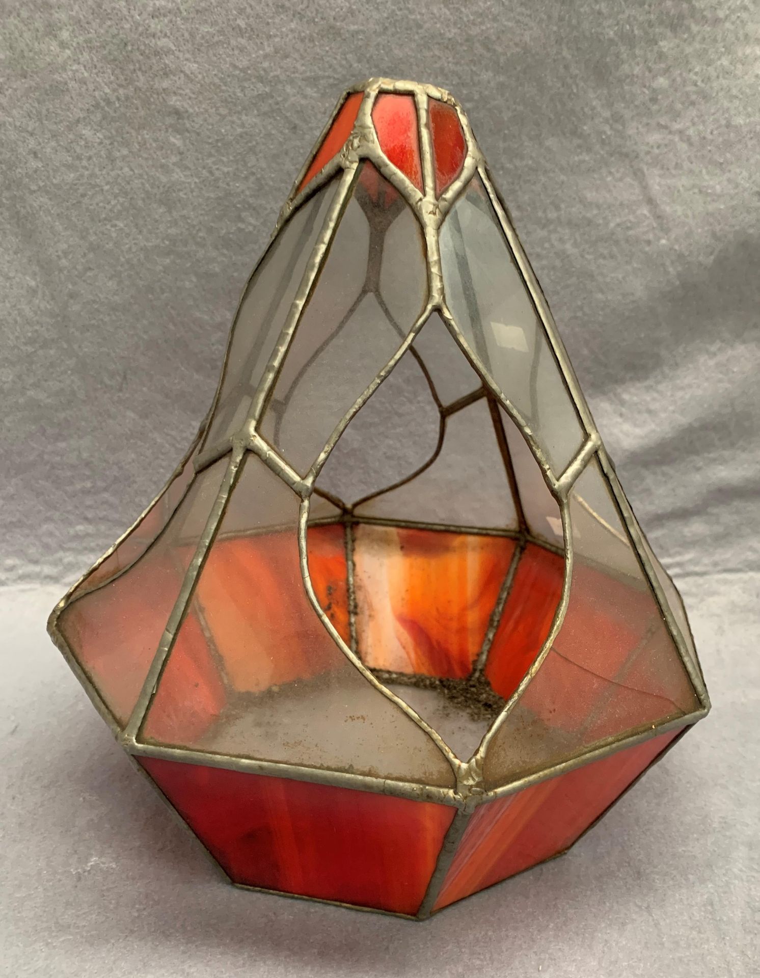 A leaded glass and coloured glass planetarium approx 30cm high