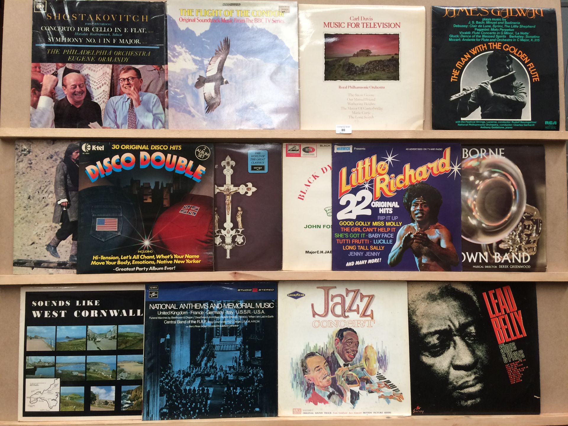 76 x assorted 12" vinyl records mainly classical and jazz - Little Richard, Lead Belly,