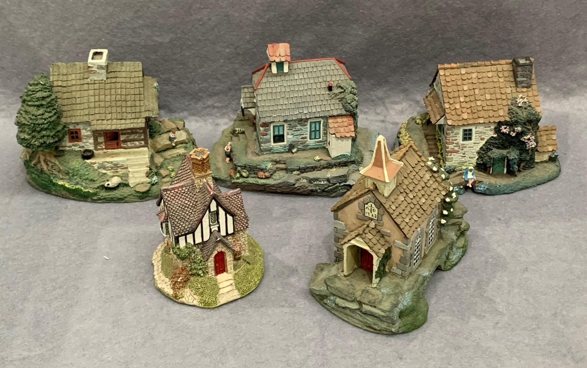 Five Hawthorne Stonefield Valley miniature buildings - 'Springbridge Cottage', 'Church in the Glen', - Image 2 of 3