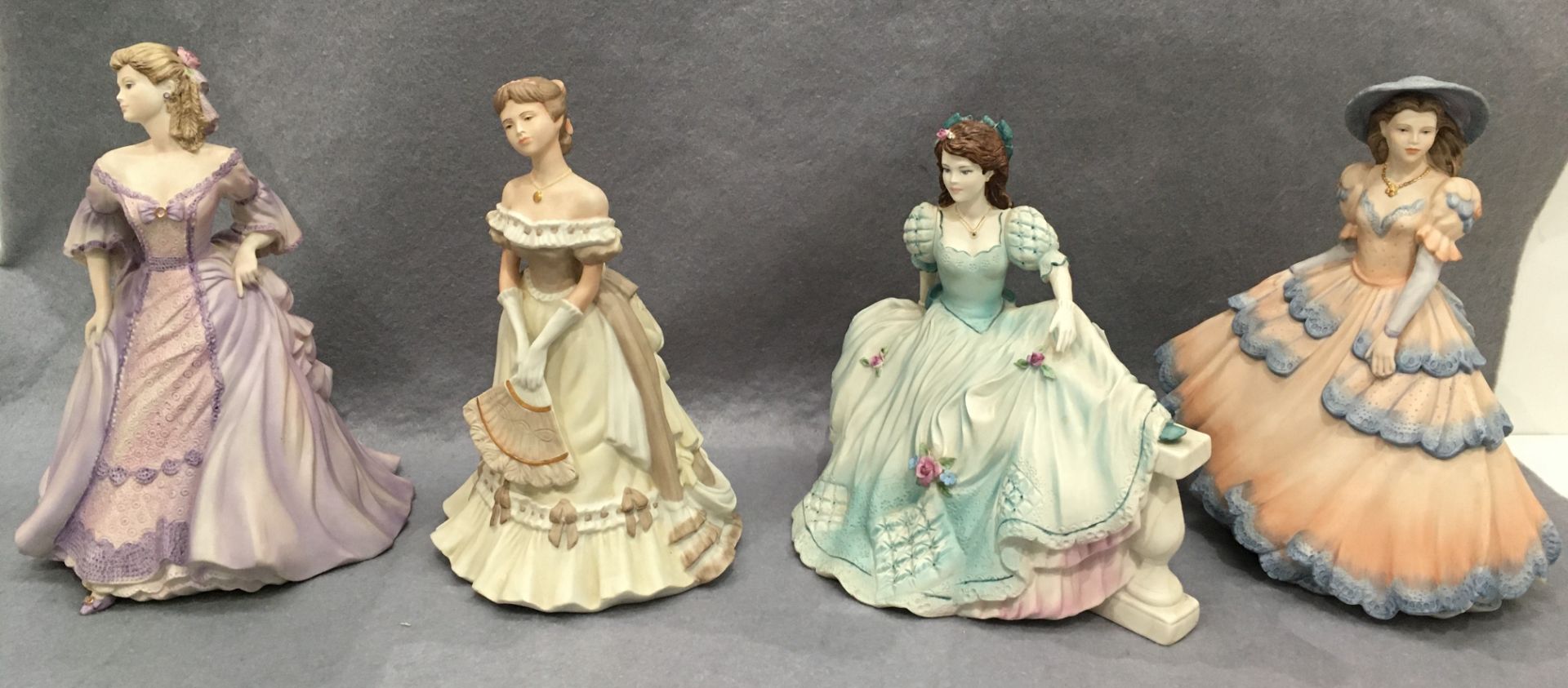 Four Coalport porcelain figurines from the Age of Elegance series - Society Debut 1990,