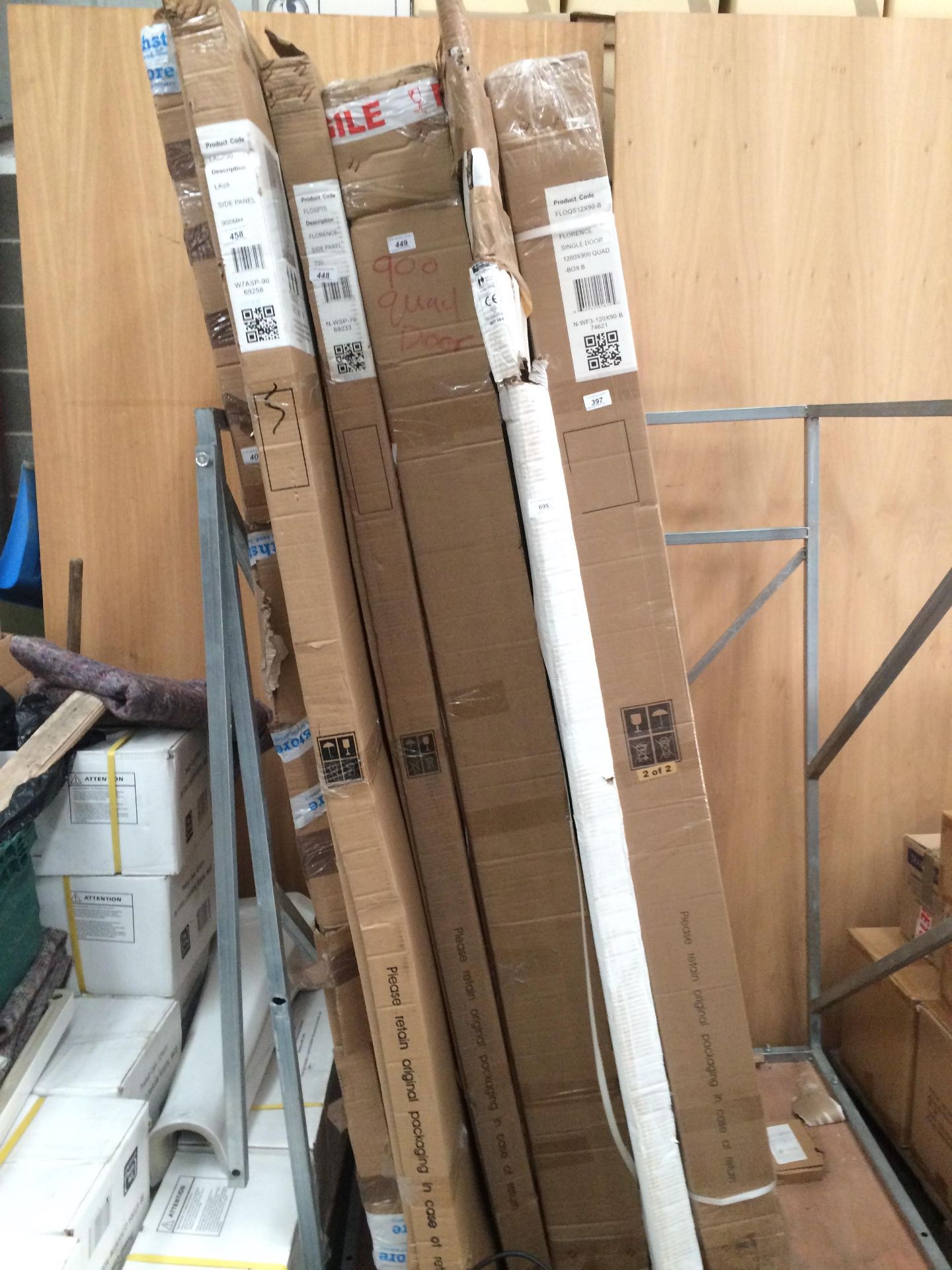 Contents to pallet - six shower panels - 800 glass panel, 700 enclosure side panel,