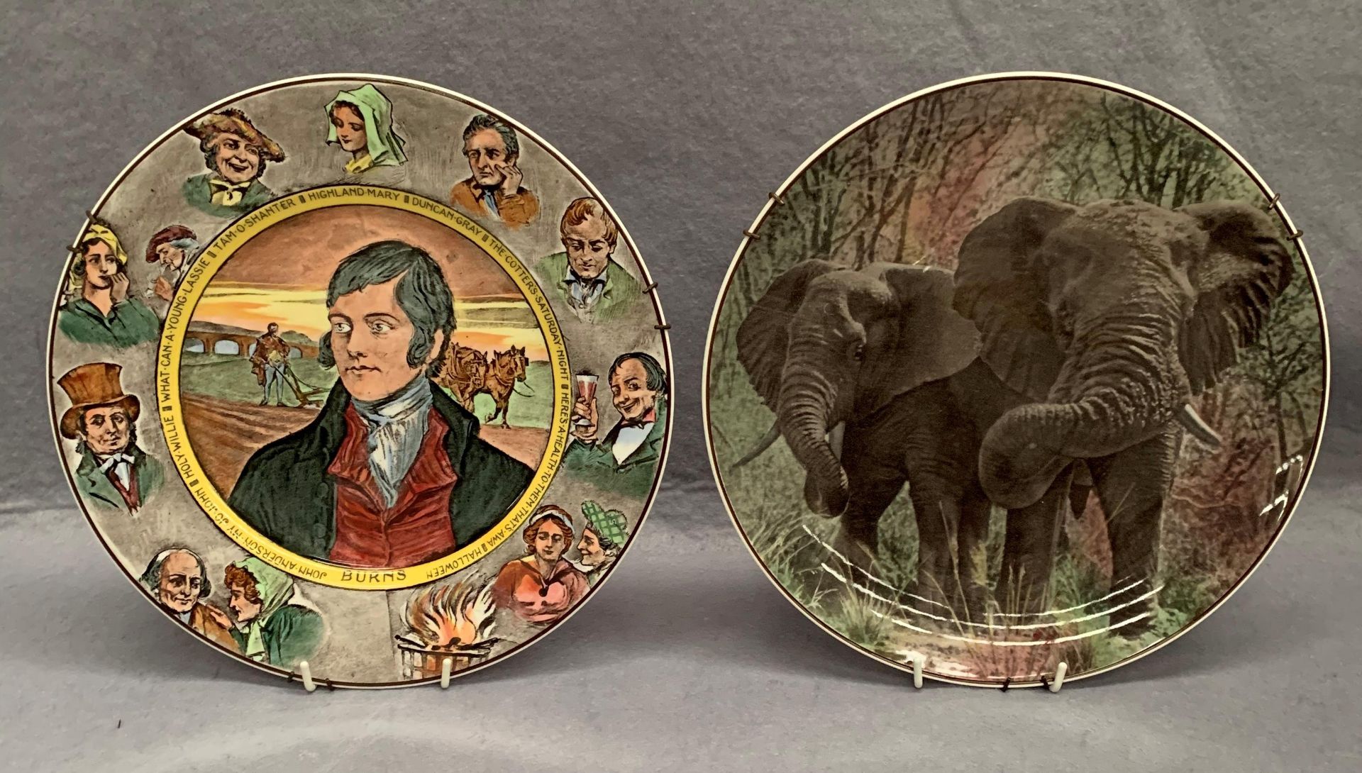 A Royal Doulton 'Burns' plate and a Royal Doulton , African Series African Elephants,