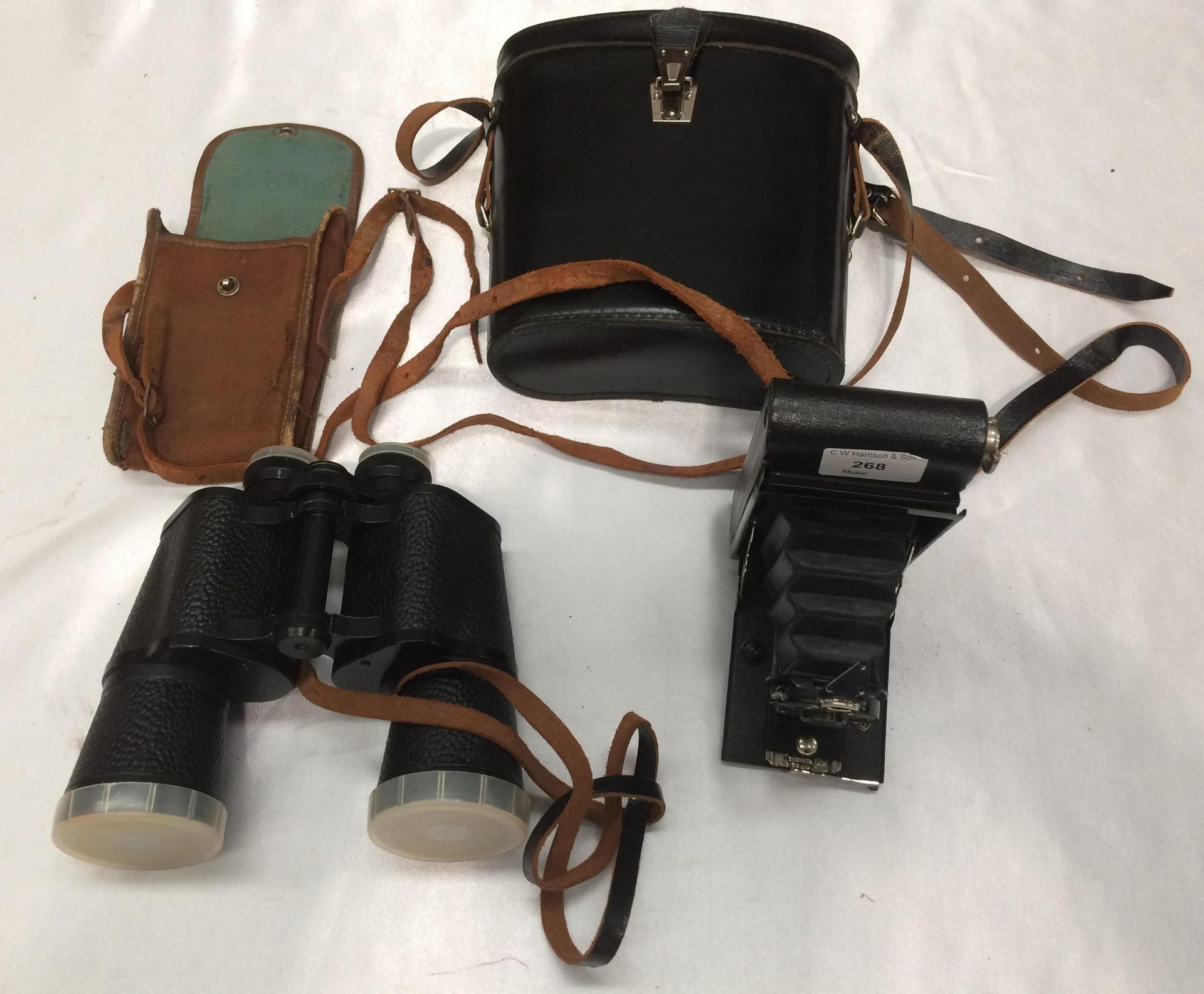 Two items - GNU USSR 7x50 binoculars in case and a Kodak No:2 autographic Brownie camera