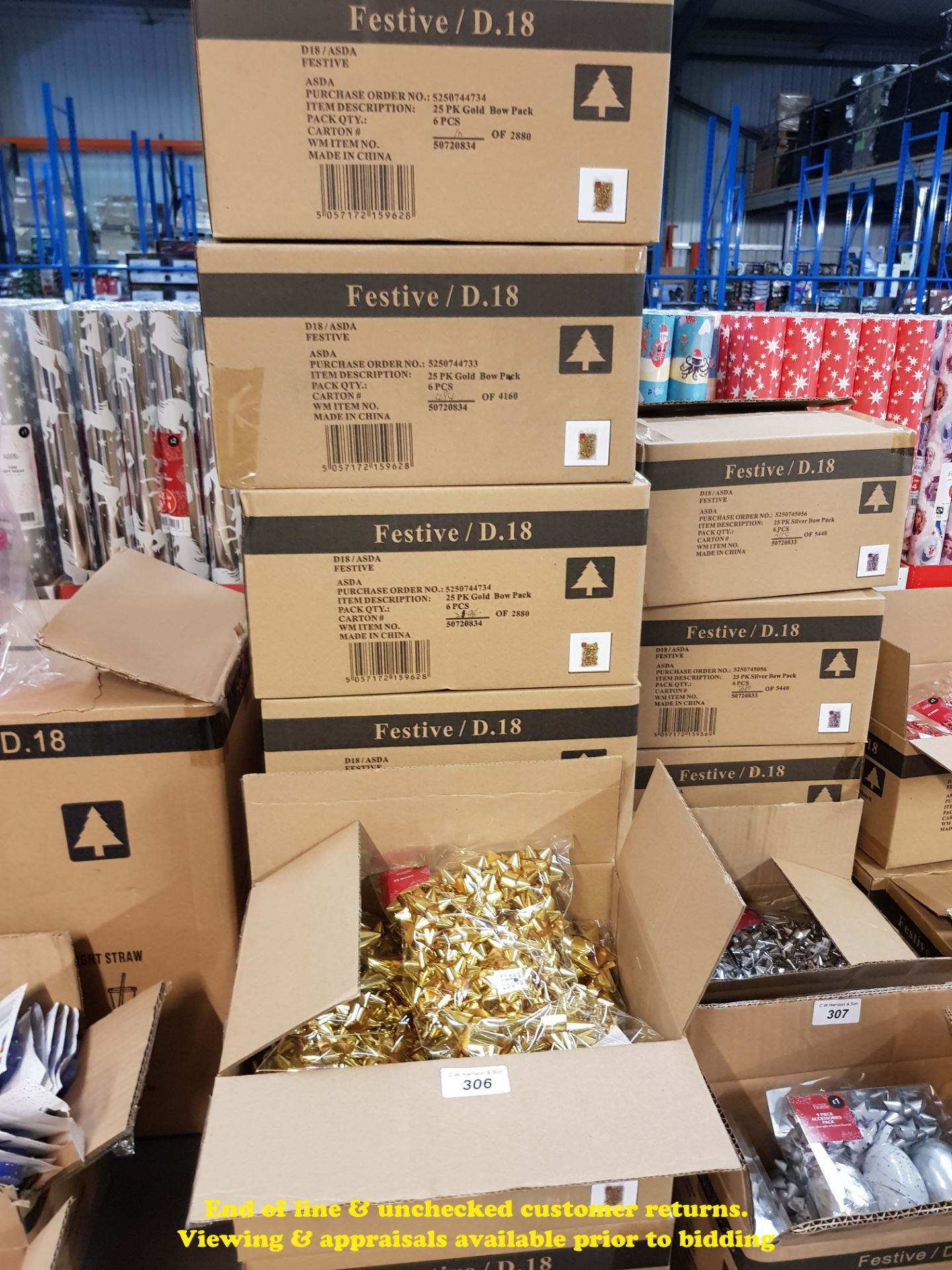 APPROX 100 X 25 PIECE GOLD BOW PACKS (RR
